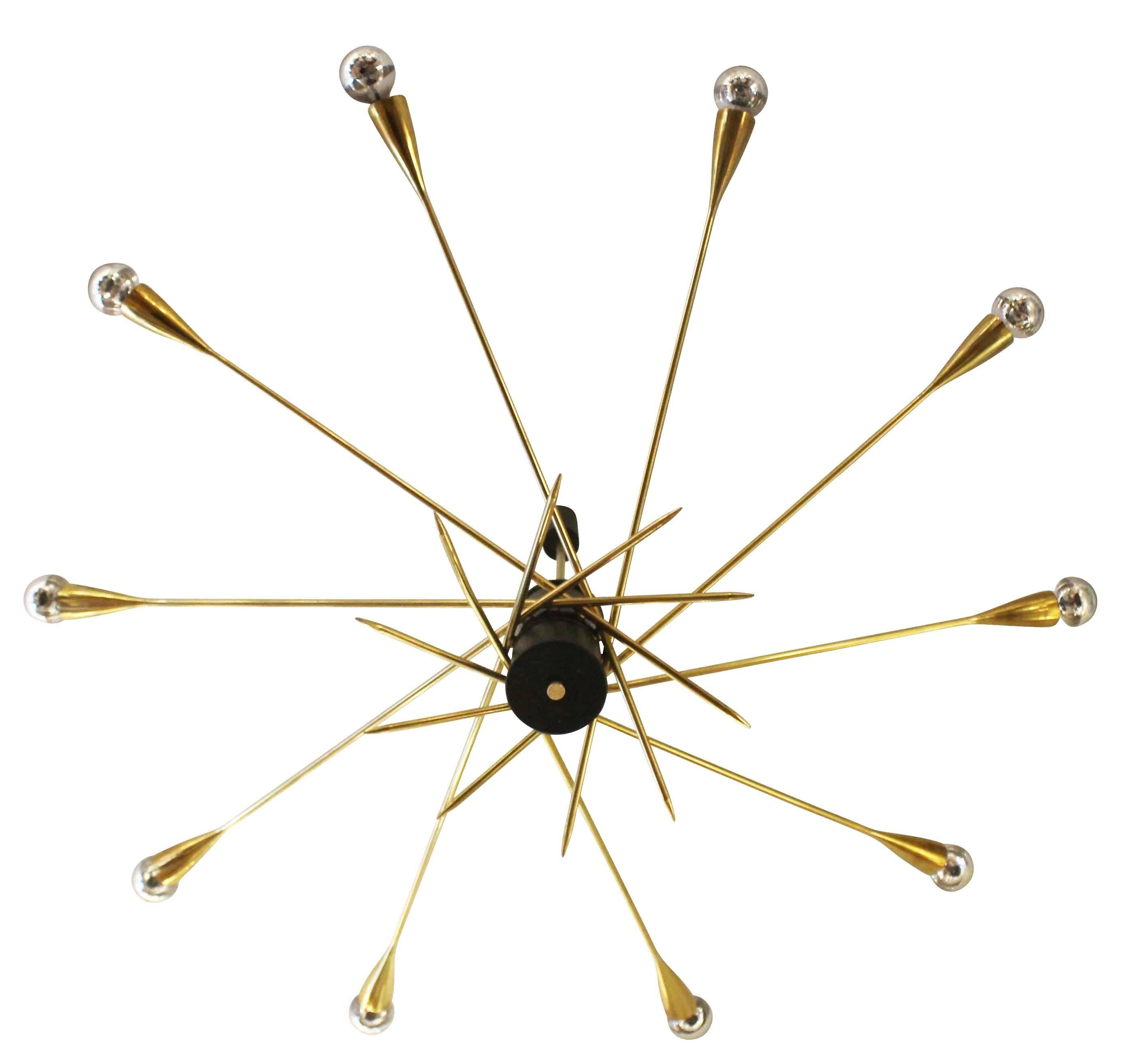 Spiked Italian Mid-Century Chandelier Attributed to Stilnovo In Excellent Condition In New York, NY