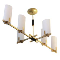 Elongated French Chandelier with Glass Shades, 1960s