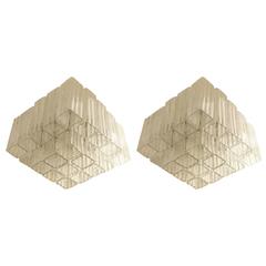Pair of Large Square Murano Glass Chandeliers, Italy, 1960s
