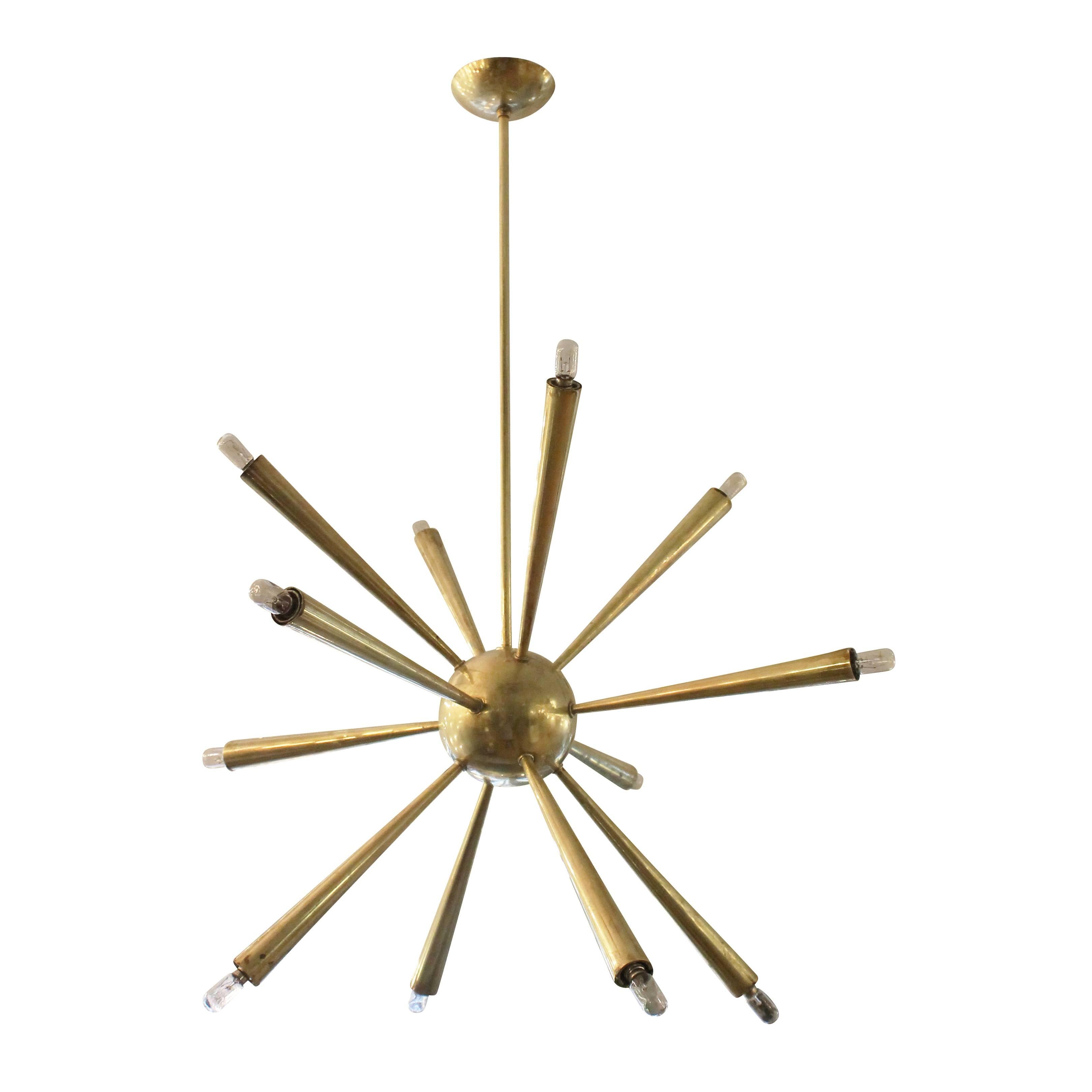 Mid-Century Modern Early Brass Sputnik Chandelier, Italy, 1950s