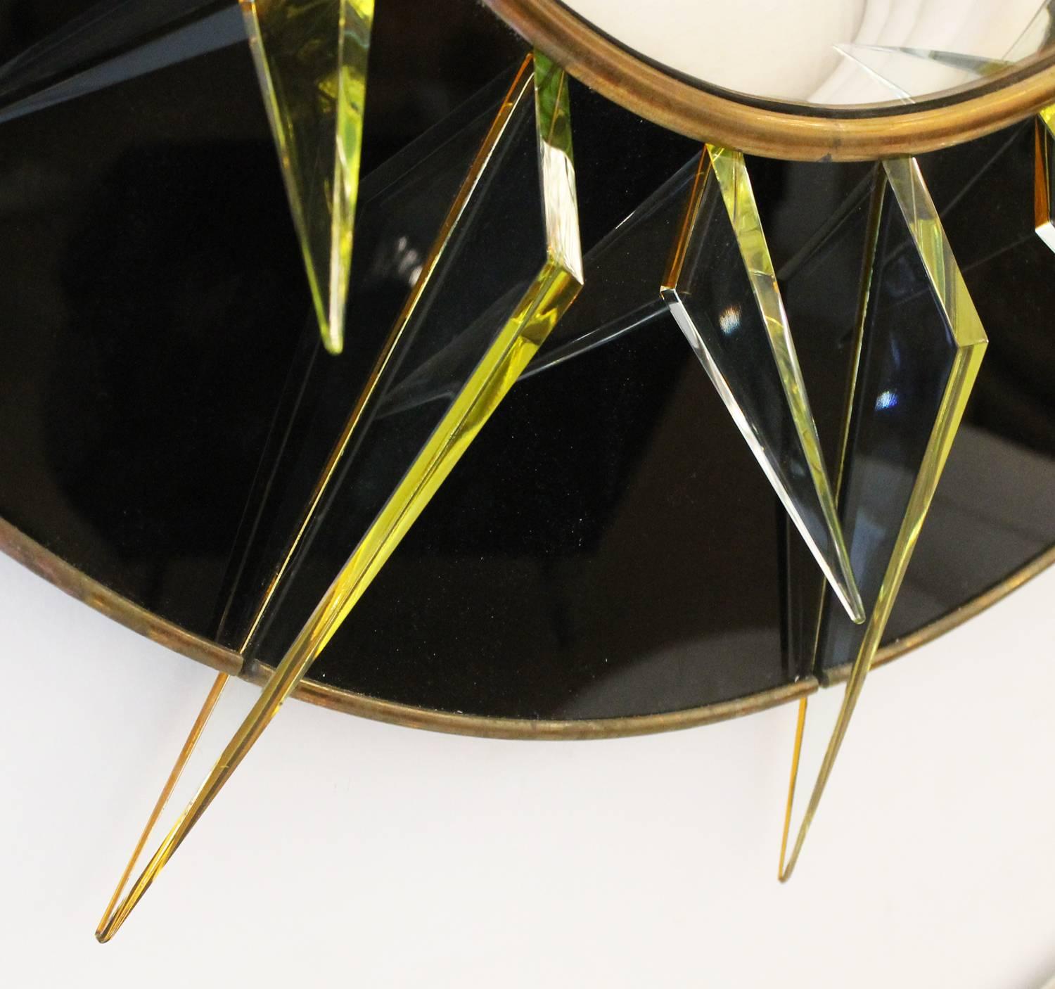 Italian Large Brass and Glass Convex Mirror by Studio Ghiro, Italy, 2010