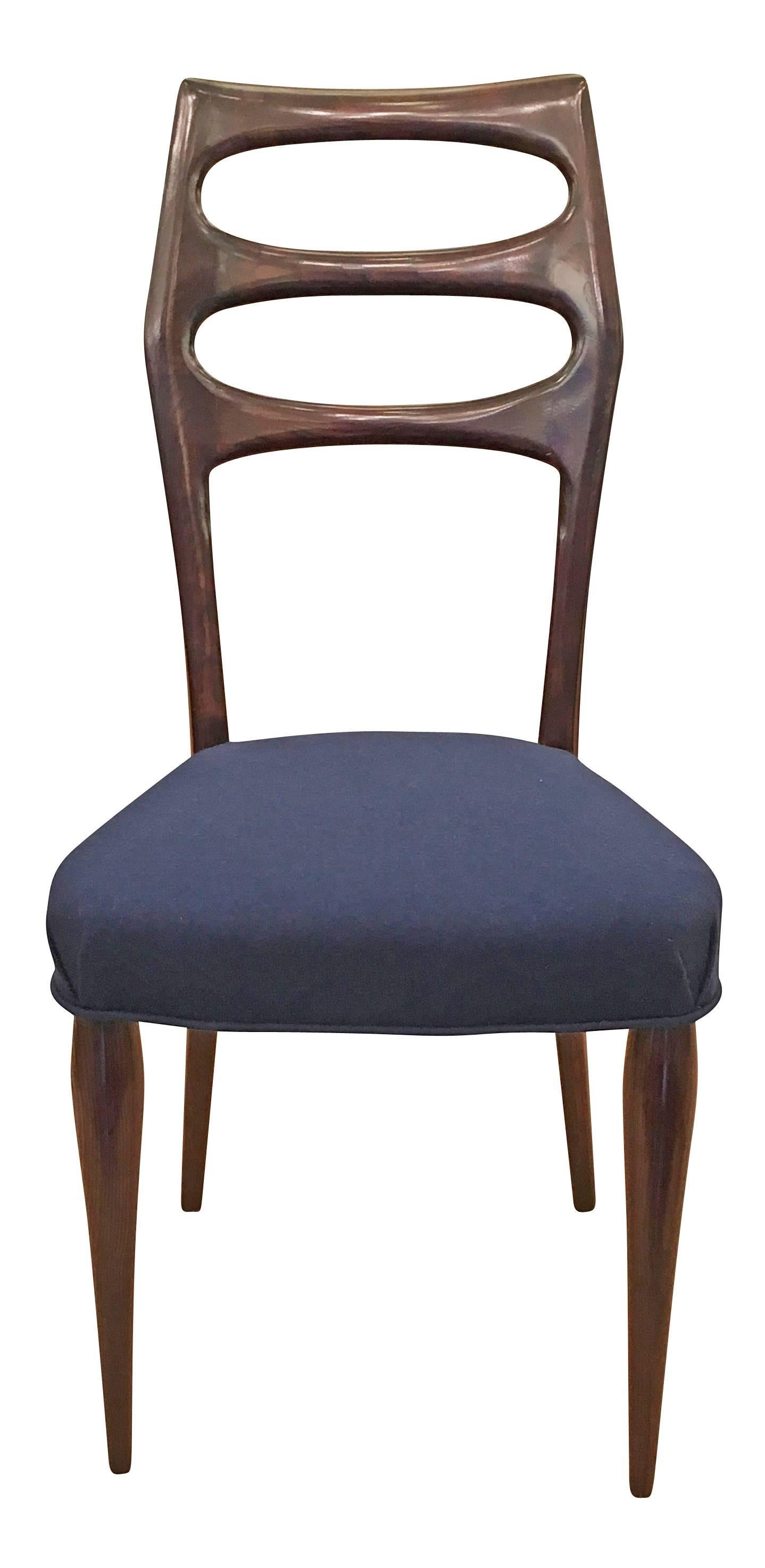 Italian Set of Six Elegant Mid-Century Dining Chairs