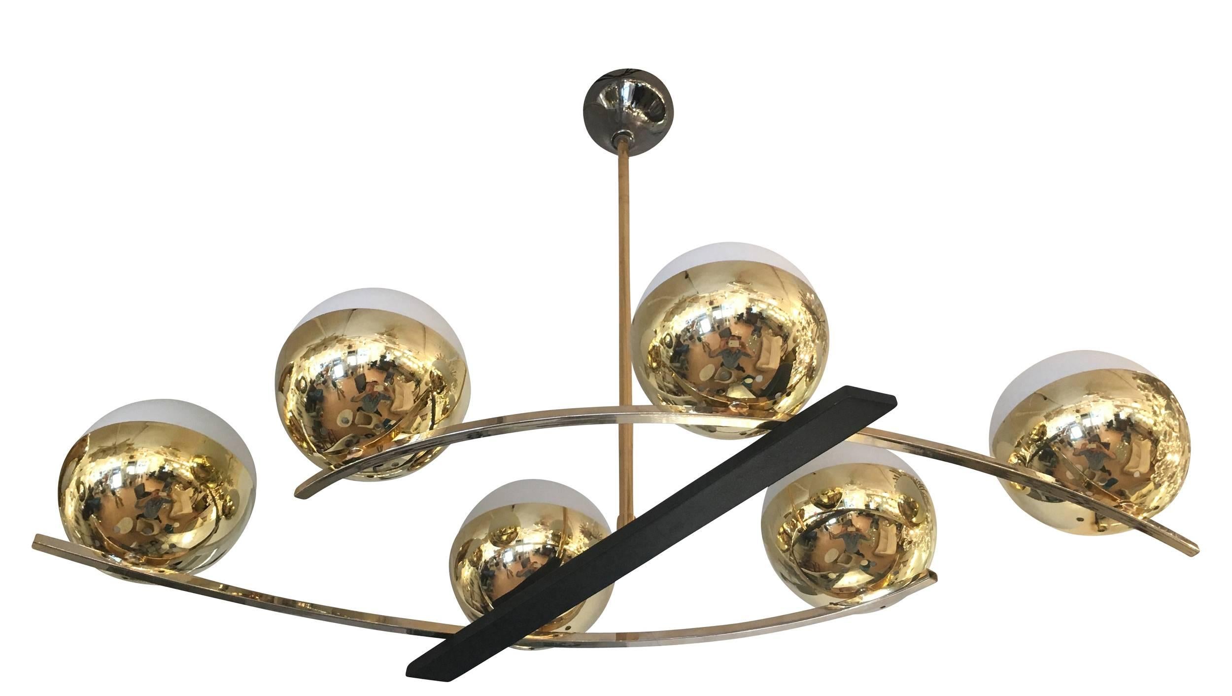 Mid-Century Modern Elegant French Mid-Century Chandelier with Six Globes