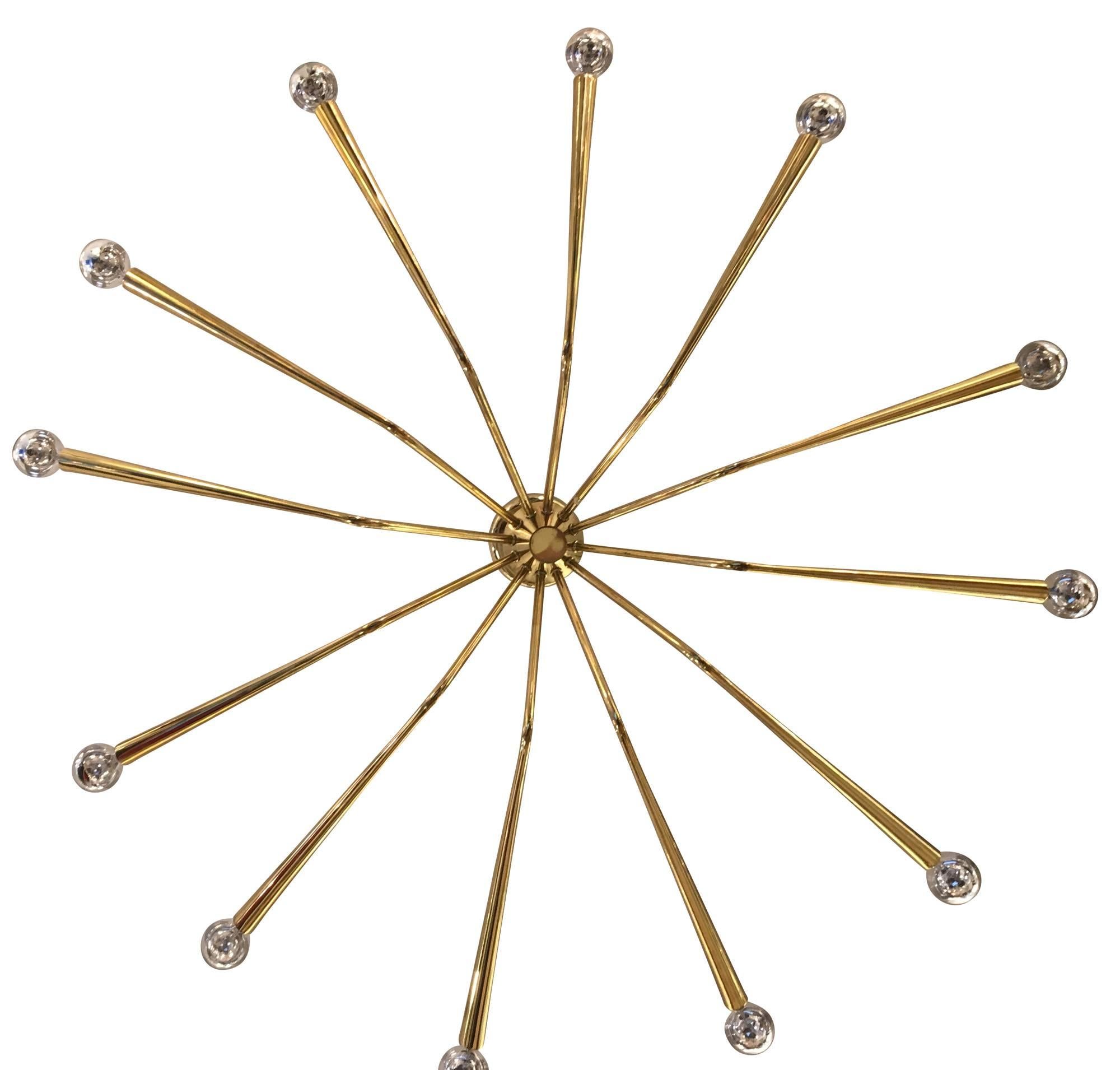 Large Brass Chandelier by Oscar Torlasco for Lumi In Excellent Condition In New York, NY