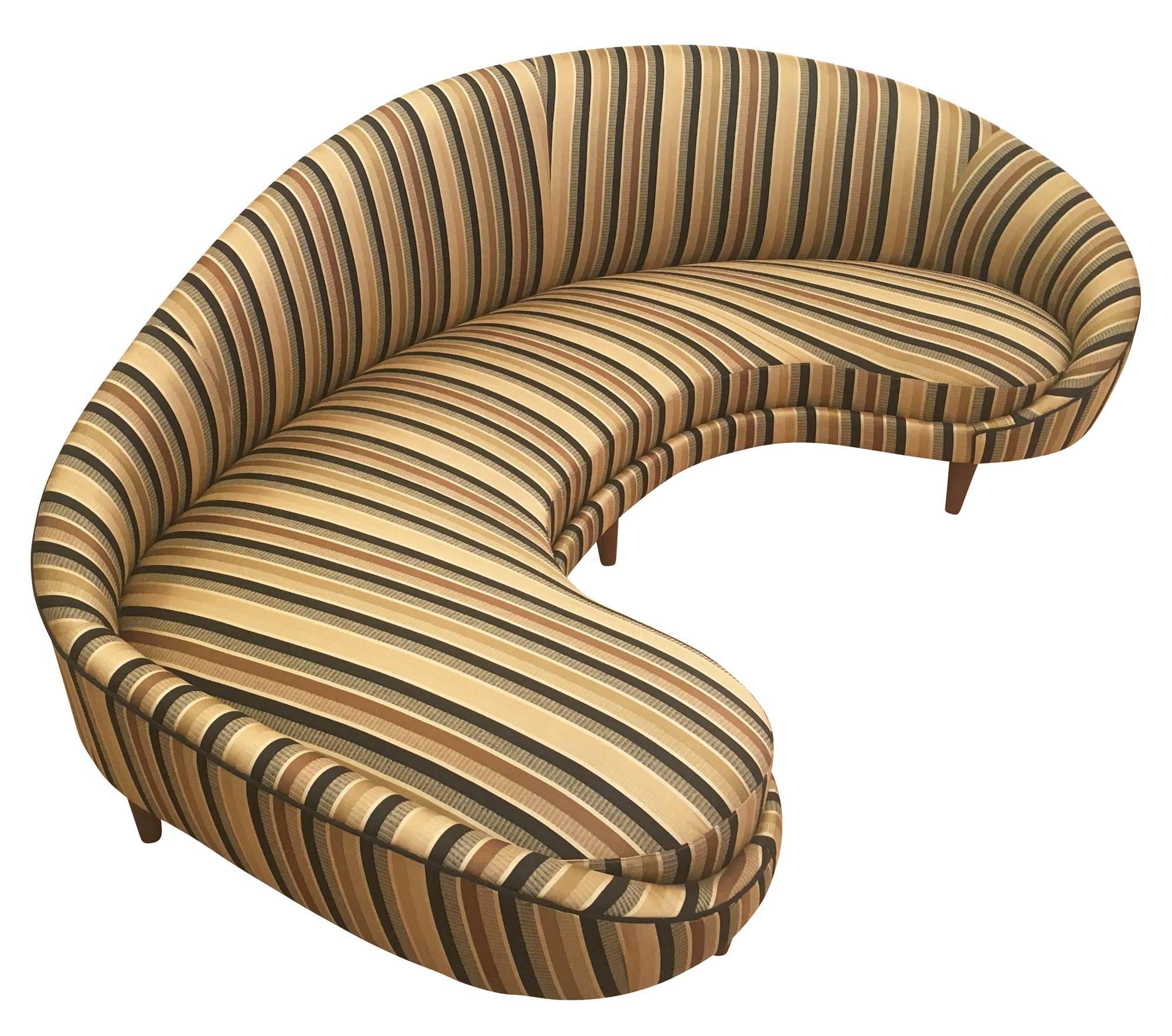 Mid-Century Modern Large Curved Italian Mid-Century Sofa