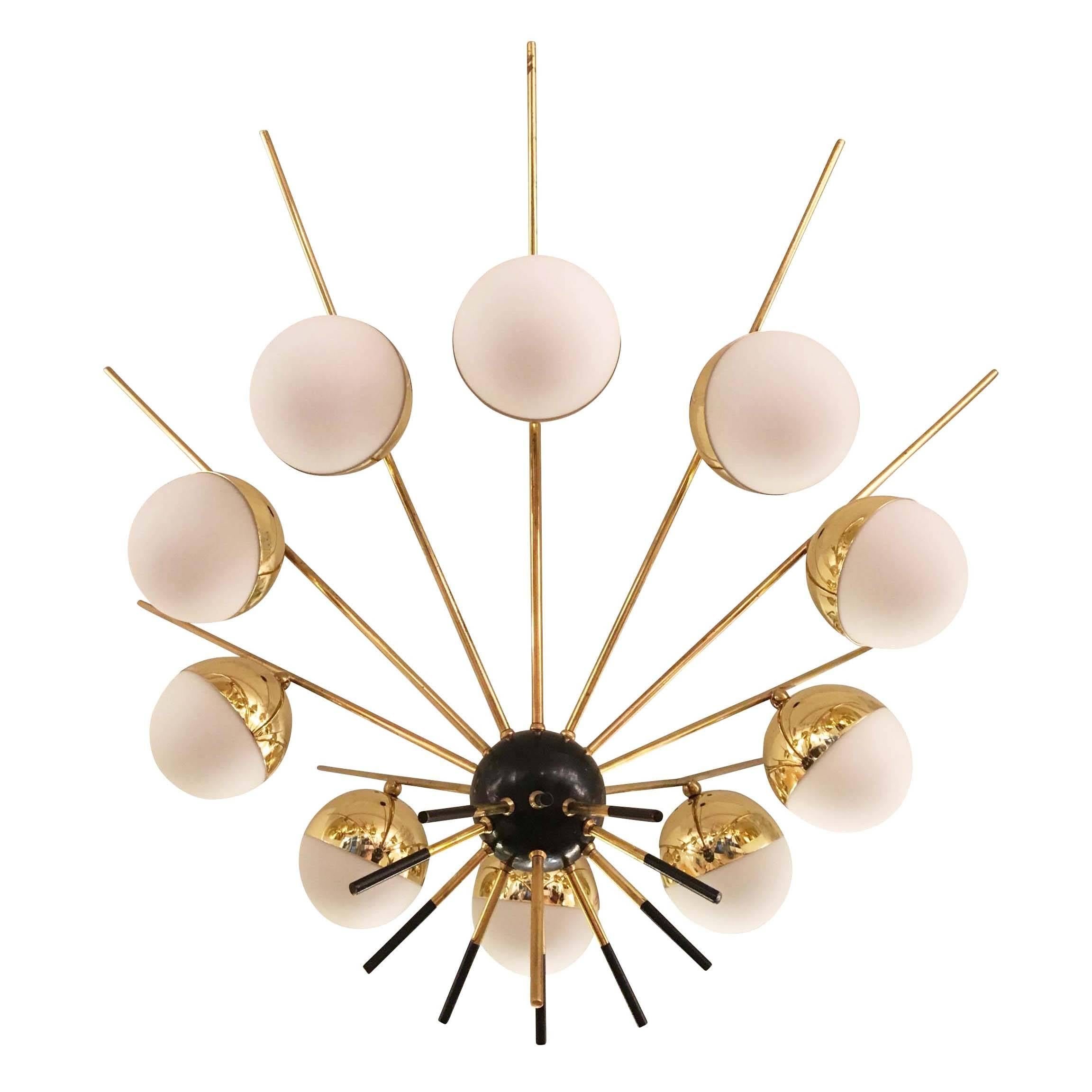 Mid-Century Modern Large Brass Chandelier by GCME, Italy, 1960s