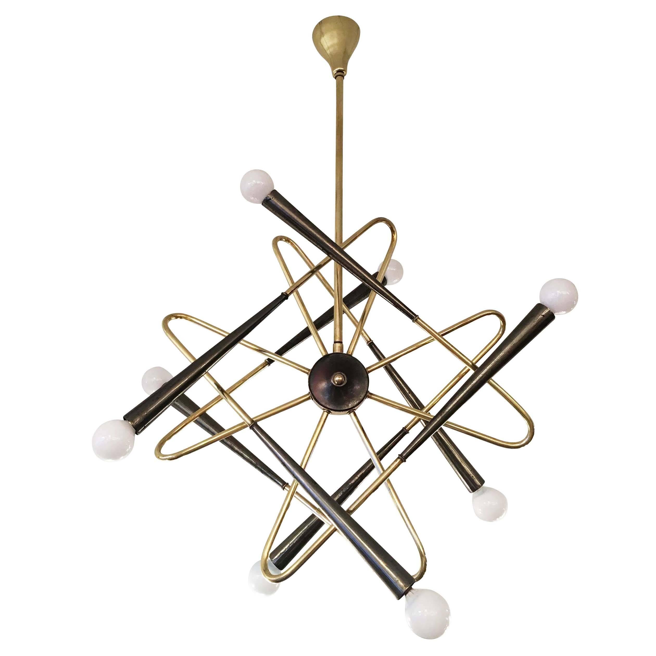 Mid-Century Modern Whimsical Sputnik Chandelier Attributed to Stilnovo, Italy, 1960s