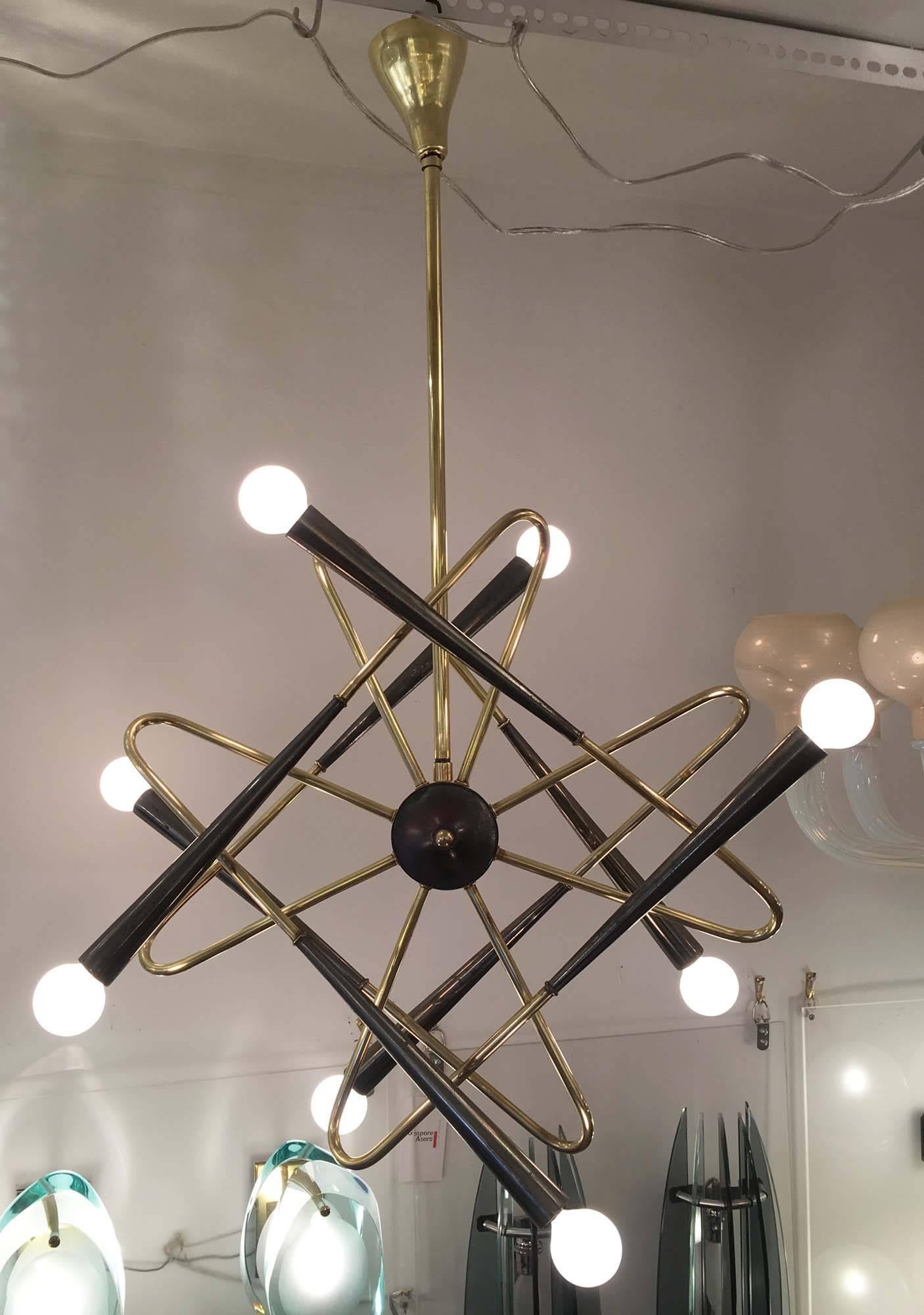 Whimsical Sputnik Chandelier Attributed to Stilnovo, Italy, 1960s In Excellent Condition In New York, NY