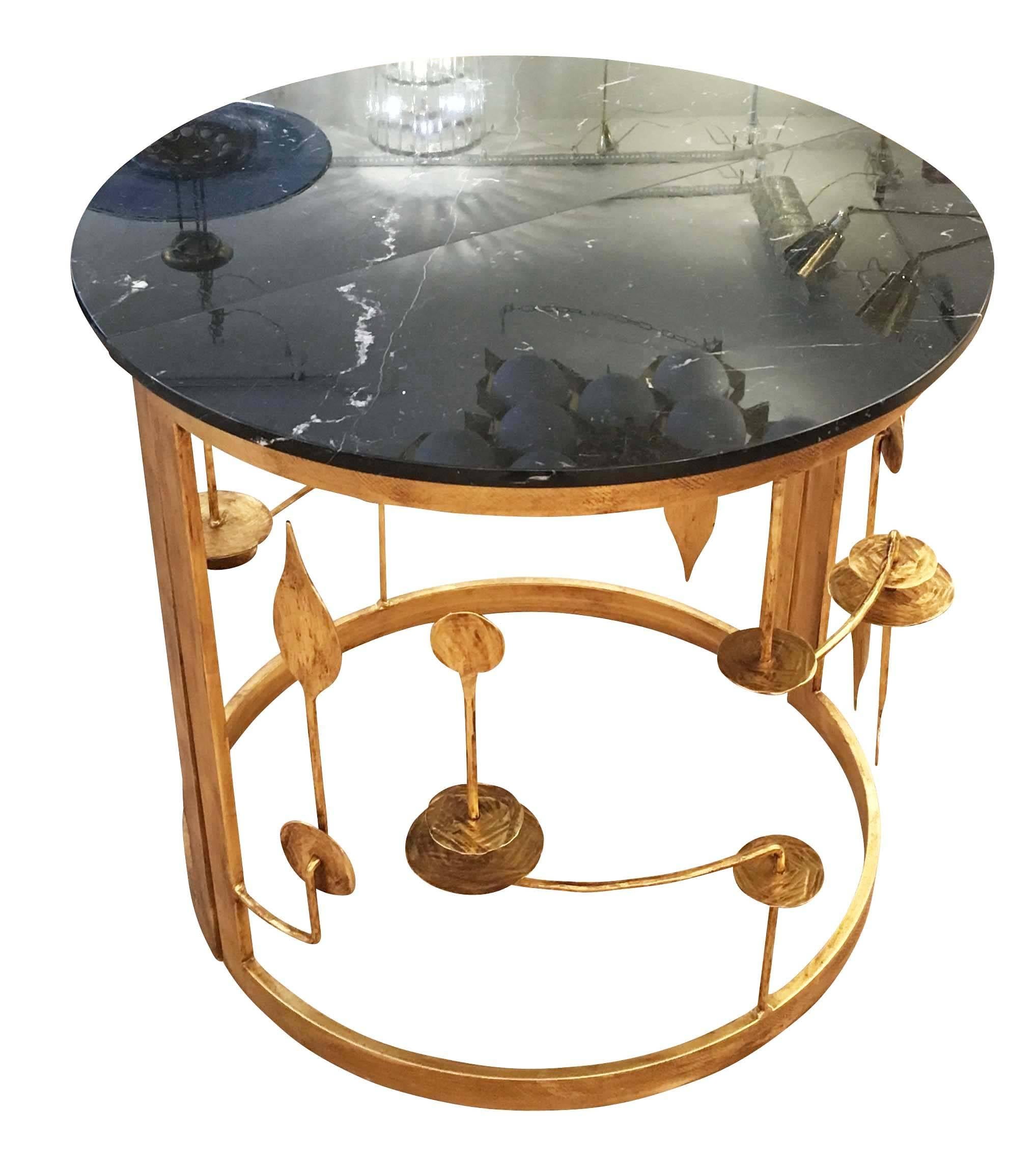 Contemporary Pair of Gilded Demilune Consoles by Banci