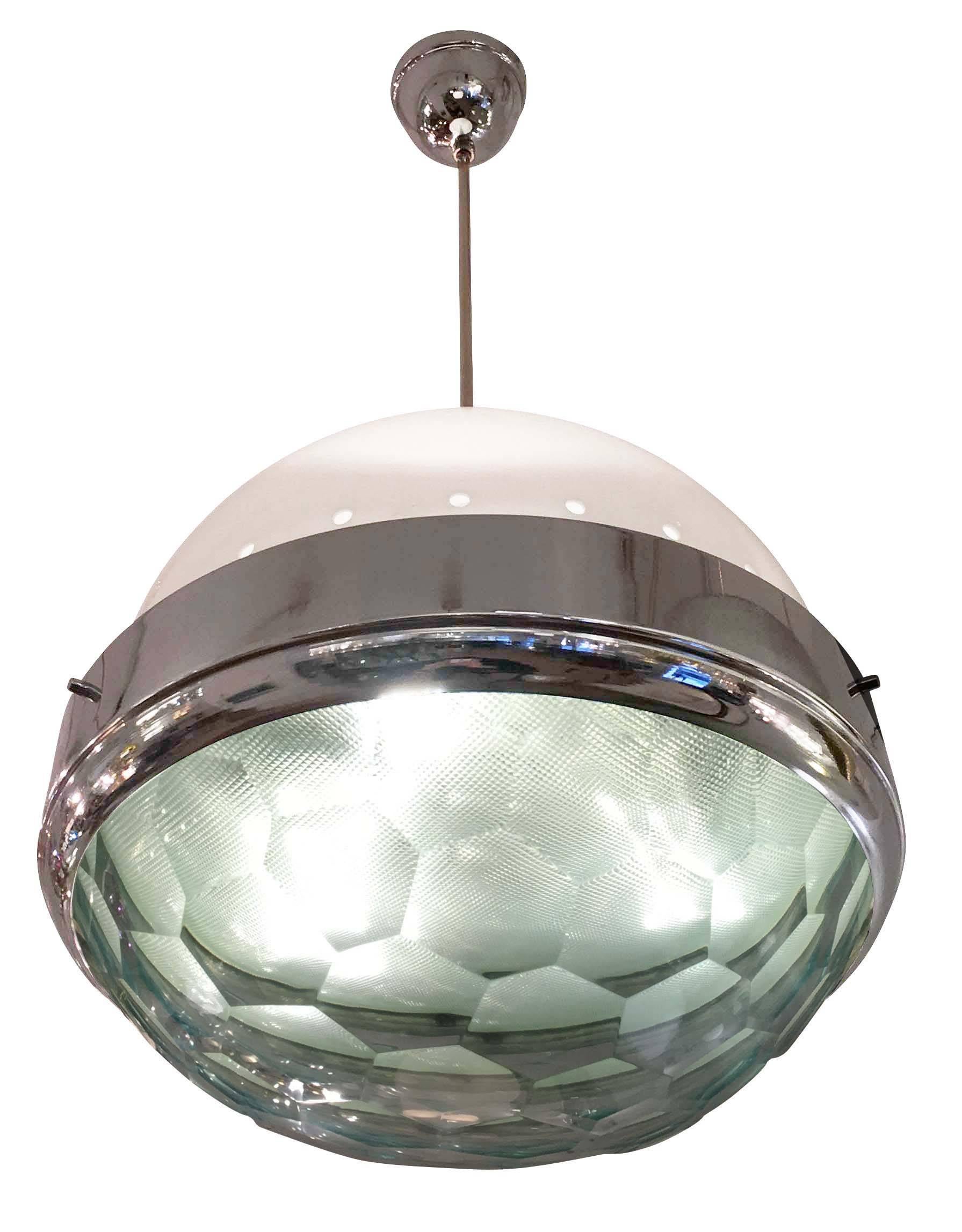 Italian Large Faceted Lens Pendant Attributed to Lumi, Italy, 1960s