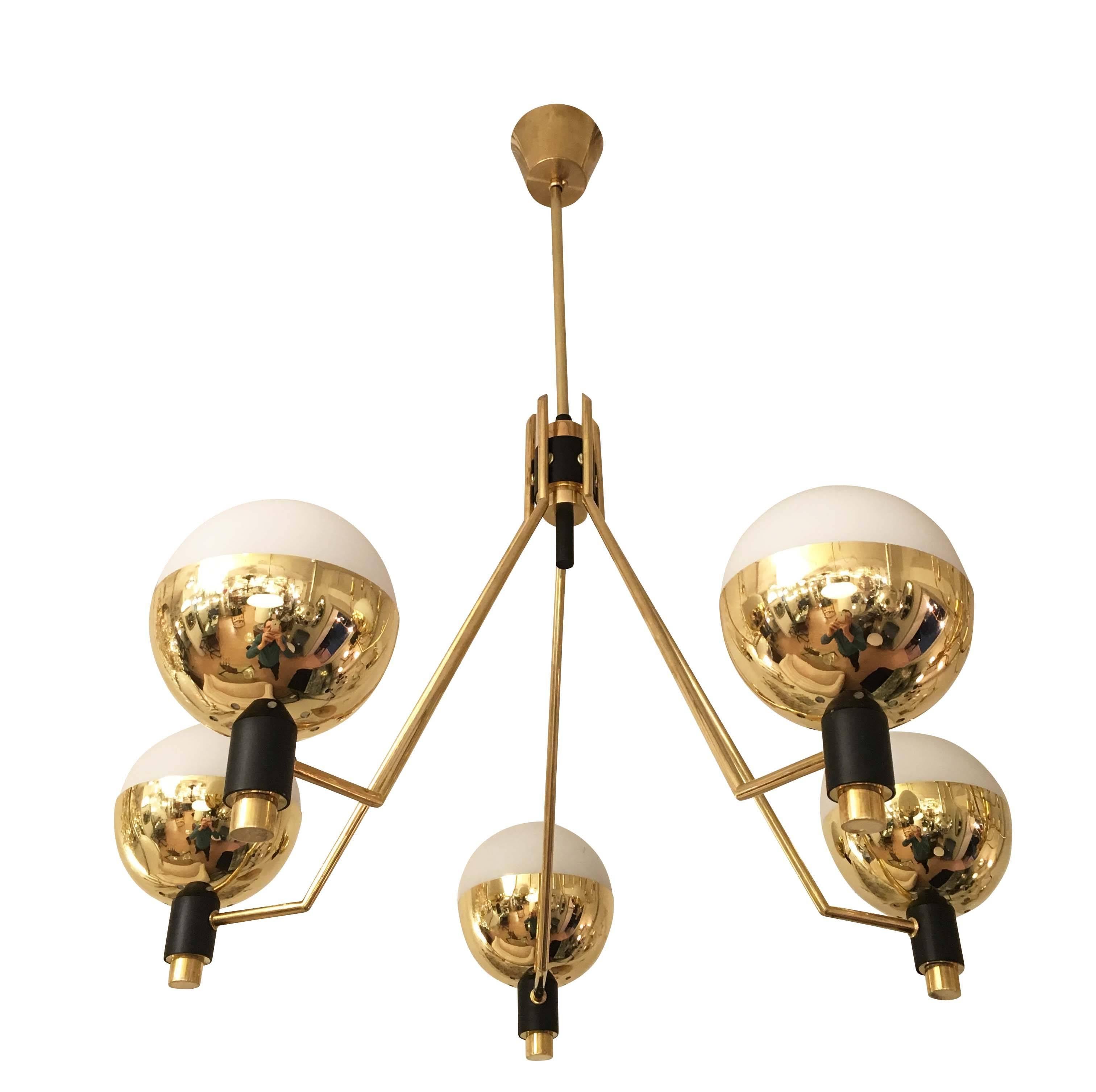 Italian Five-Arm Chandelier Attributed to Stilnovo, Italy, 1960s