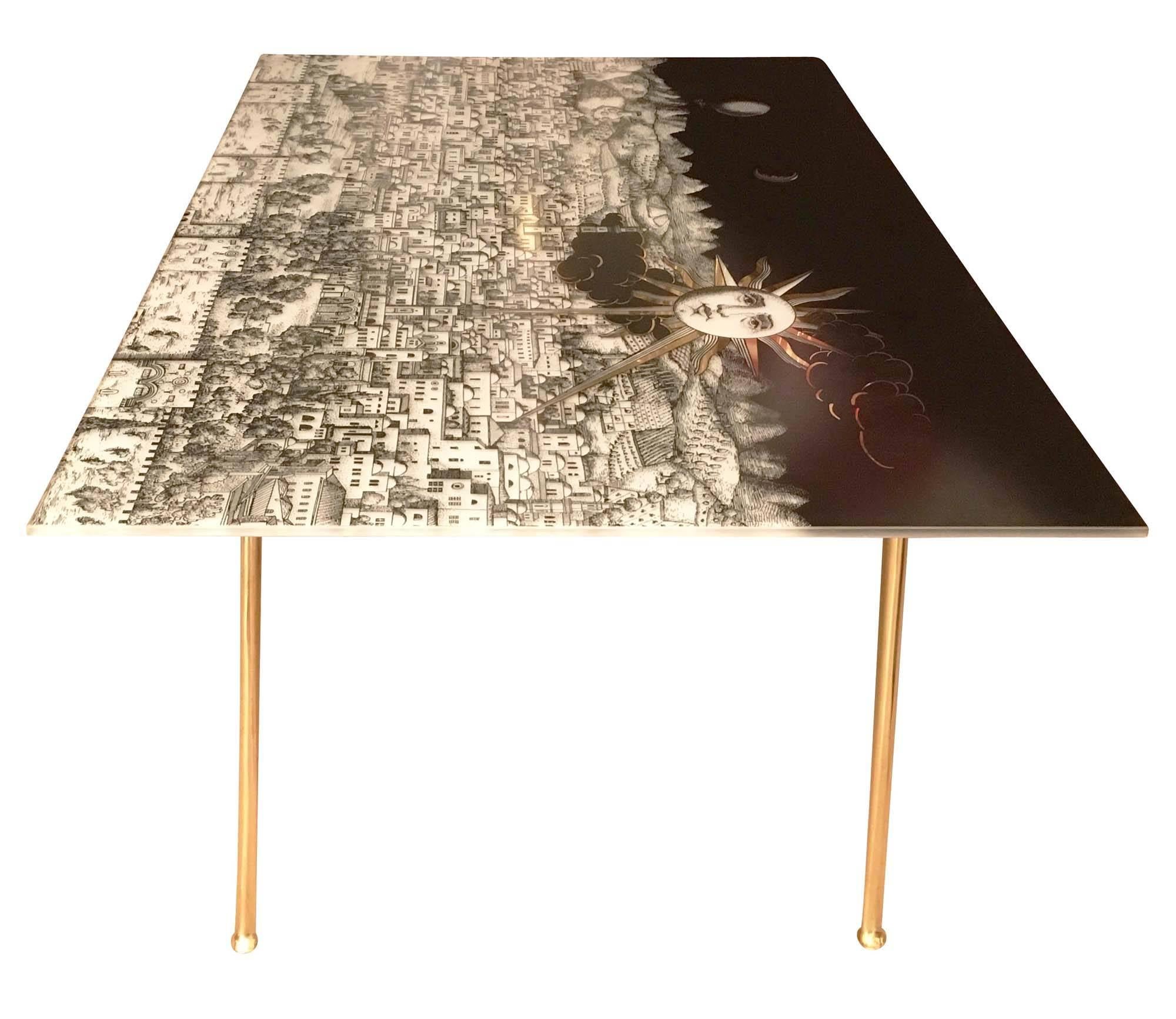 Mid-Century Modern Fornasetti Glass and Brass Coffee Table