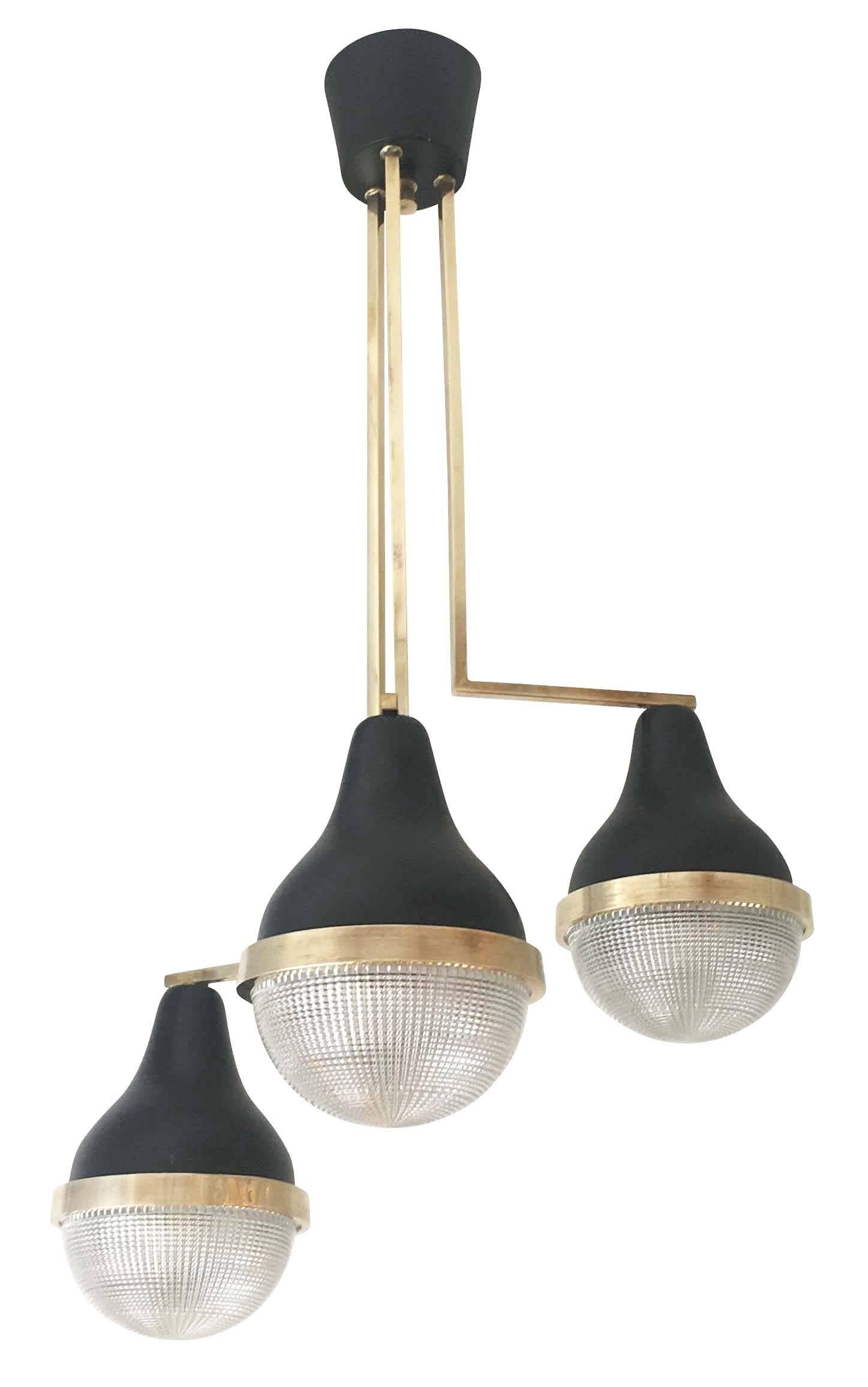 Mid-Century Modern Three-Light Stilnovo Chandelier, Italy, 1960s