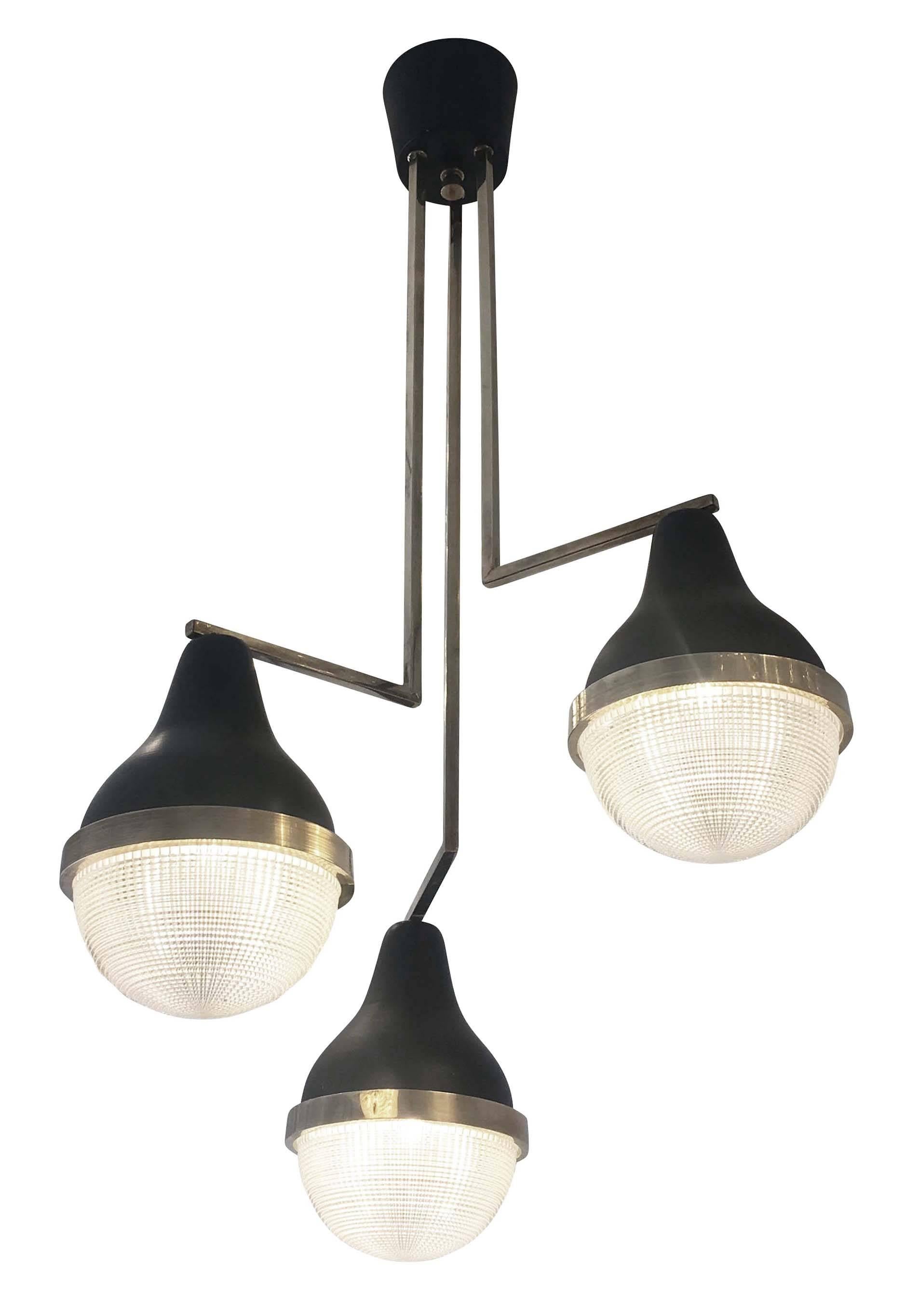 Italian Three-Light Stilnovo Chandelier, Italy, 1960s