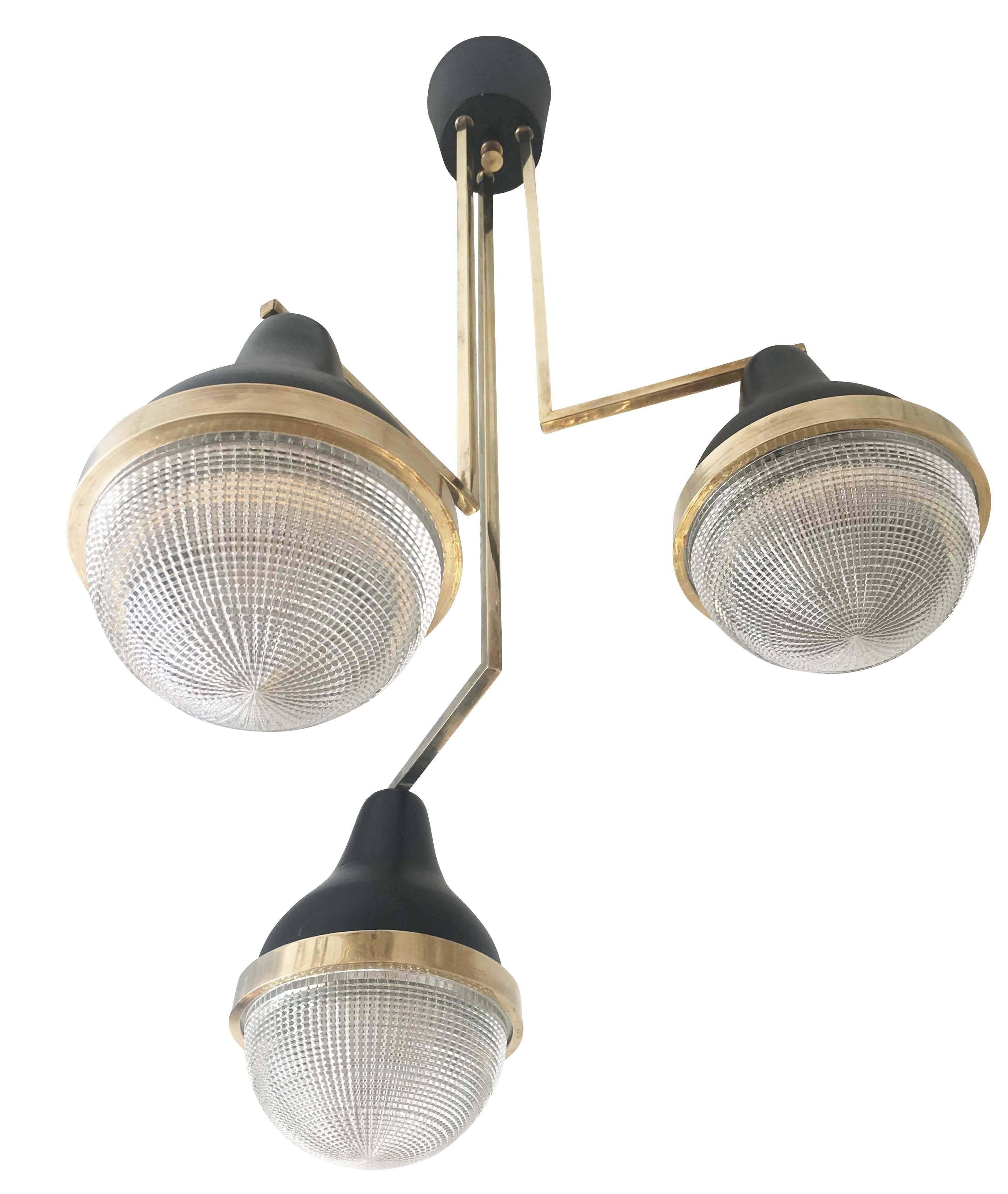 Mid-20th Century Three-Light Stilnovo Chandelier, Italy, 1960s