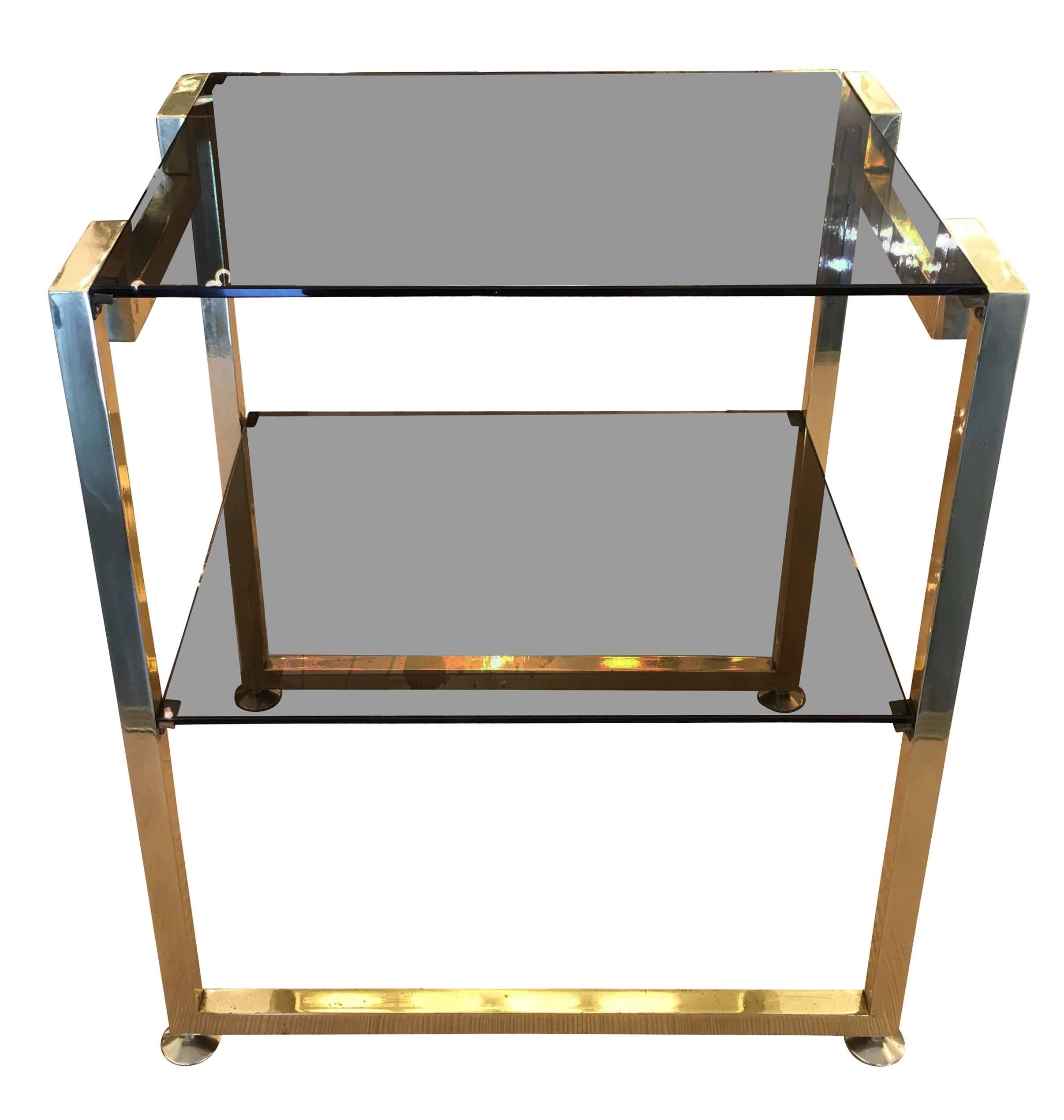 Mid-Century Modern Pair of Brass Side Tables in the Manner of Romeo Rega