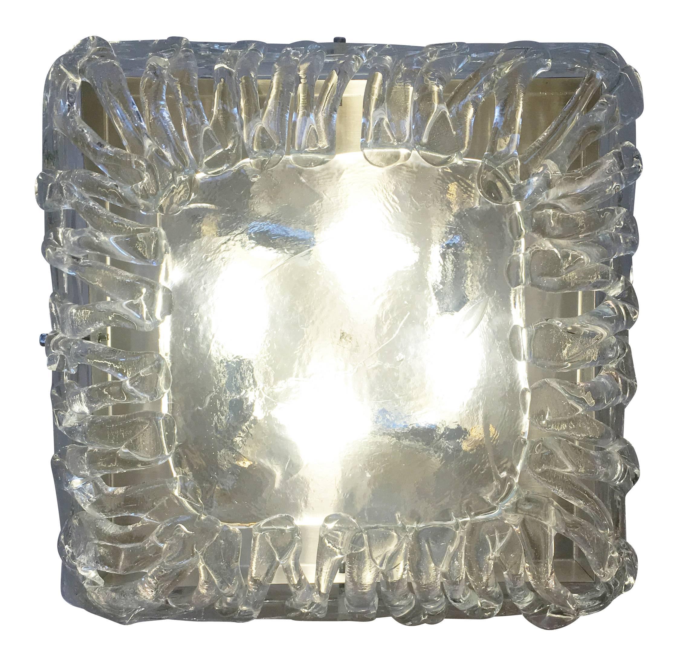 Large Mazzega Murano Glass Flush Mount, 1960s In Excellent Condition In New York, NY