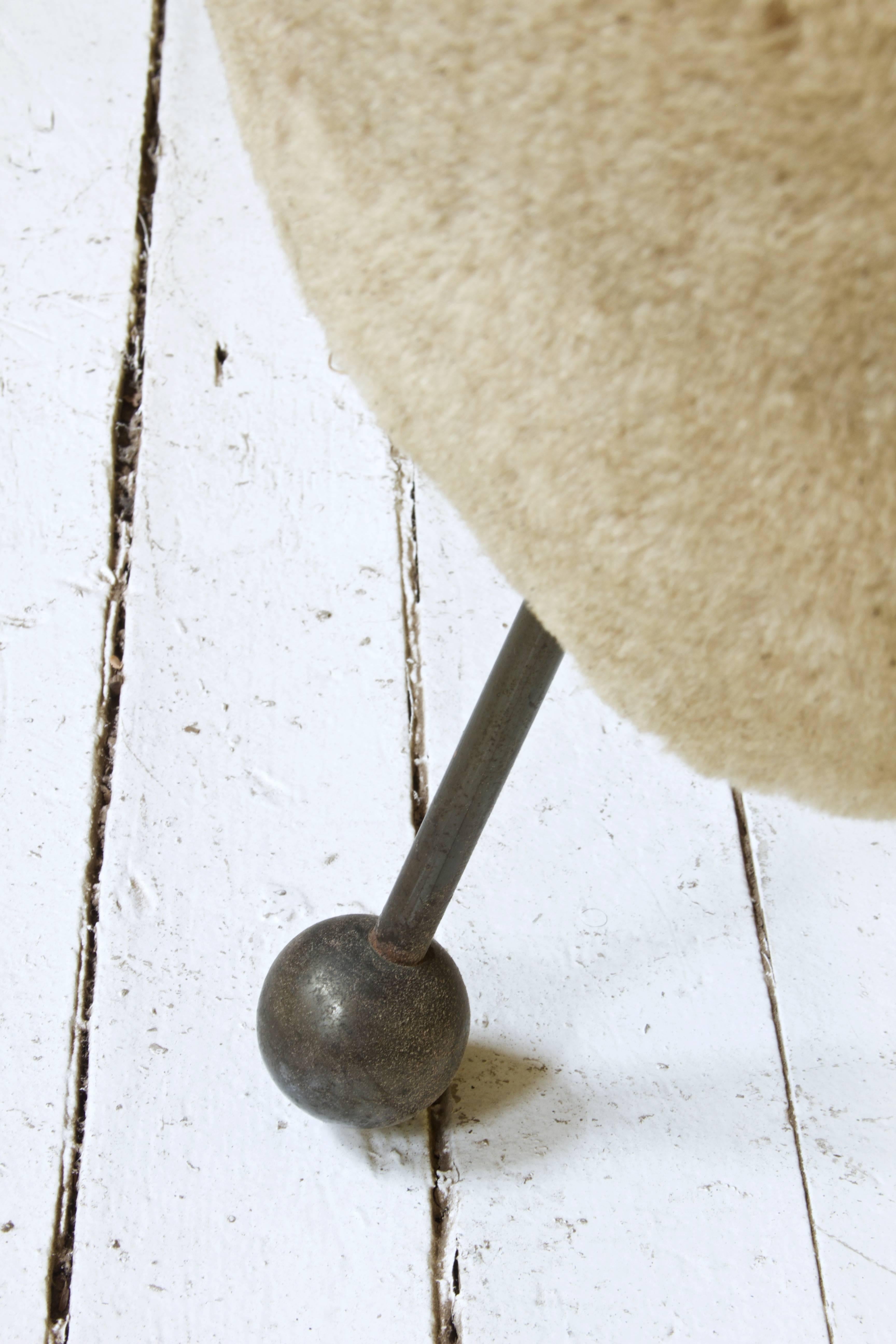 Mid-Century Modern Faux Fur and Bronze Pouf Attributed to Jean Royere, 1950s