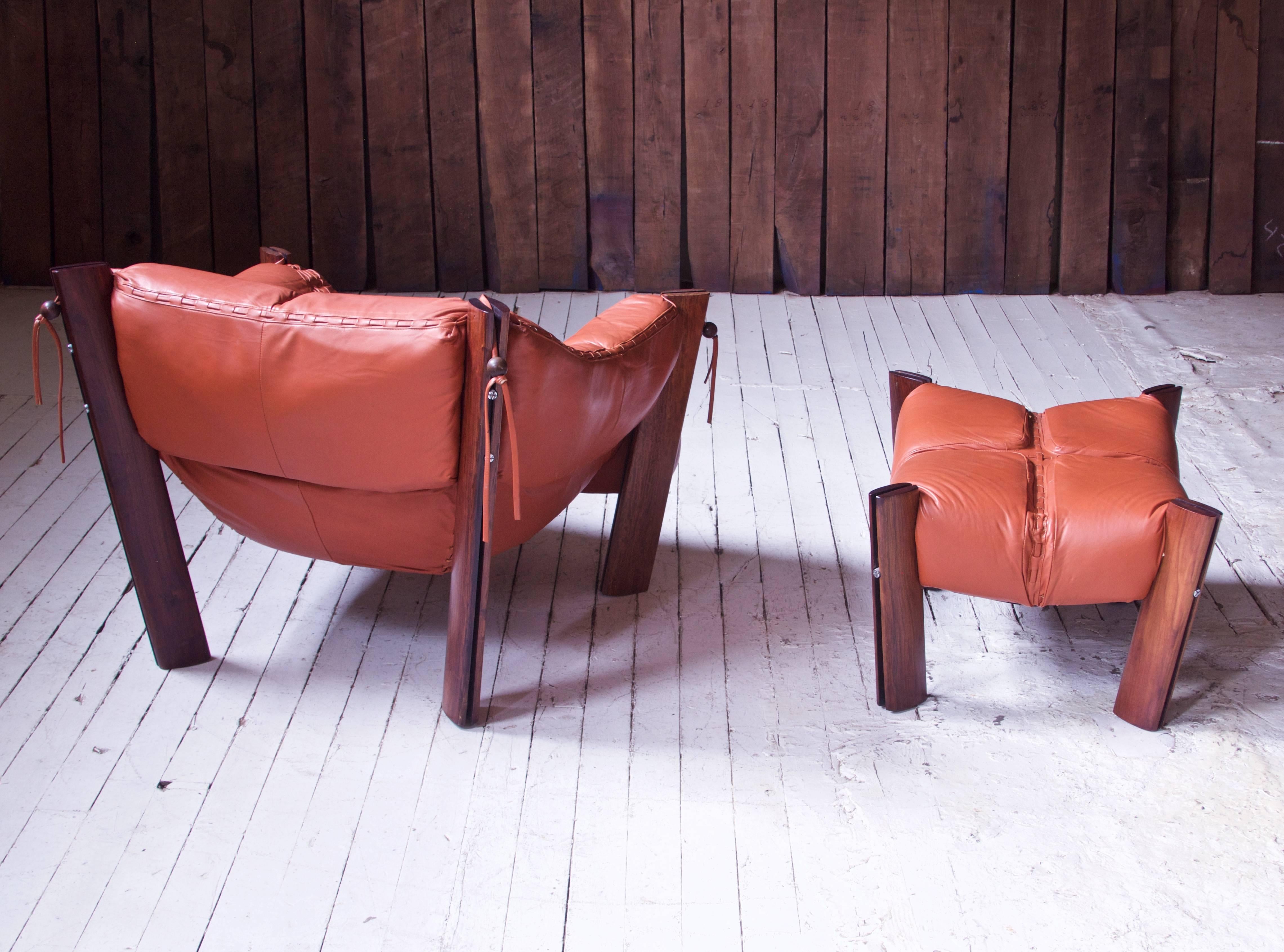 Mid-Century Modern Percival Lafer MP-211 Brazilian Rosewood & Leather Lounge Chair & Ottoman, 1970s