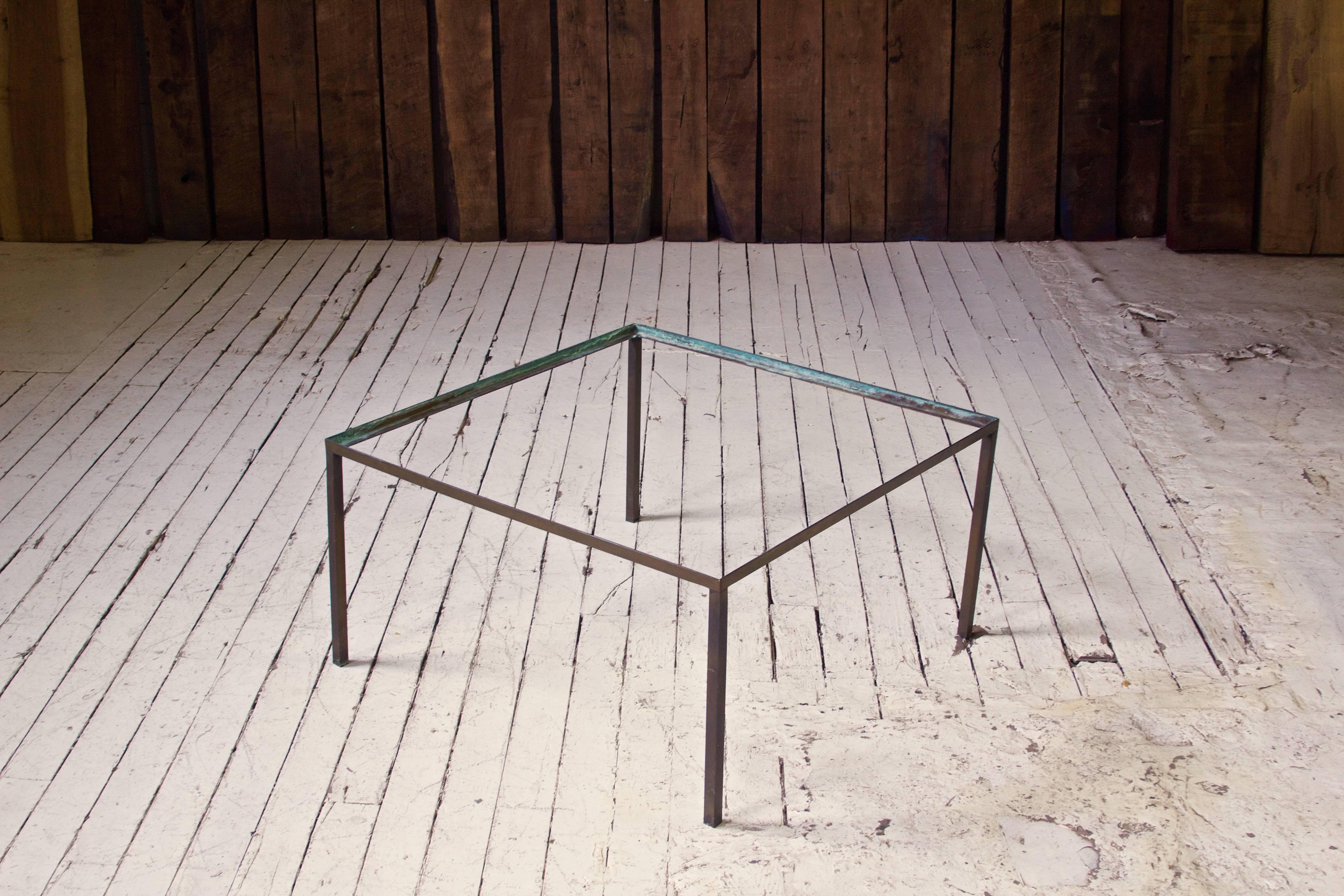 Patinated Vintage Italian Black  Marble and Bronze Square Coffee Table, 1970s