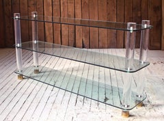 Vintage Glass, Lucite, and Brass Three-Tiered Console Table, 1970s