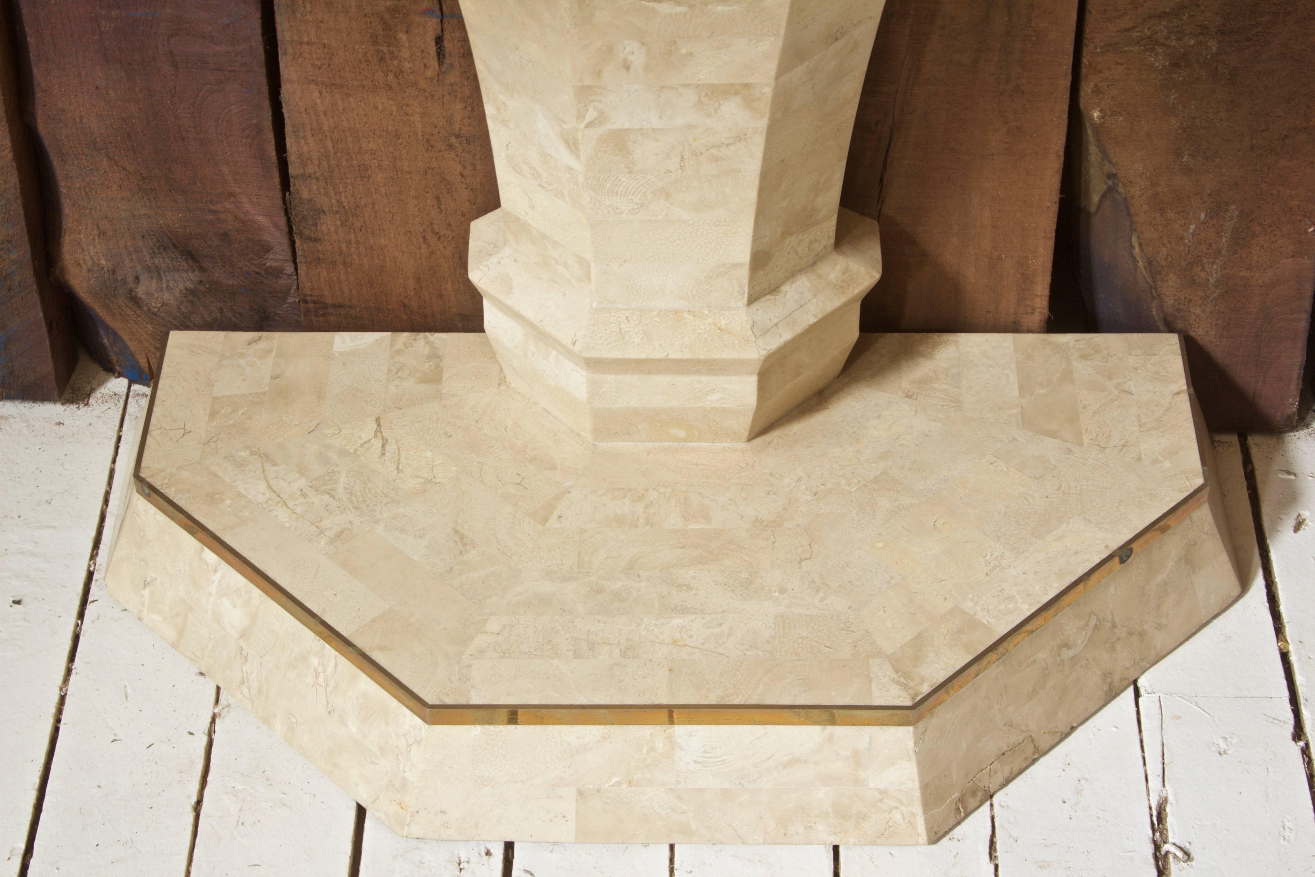 Maitland-Smith Demilune Console Table in Travertine and Brass Inlay, 1970s In Good Condition In Brooklyn, NY