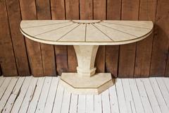 Maitland-Smith Demilune Console Table in Travertine and Brass Inlay, 1970s