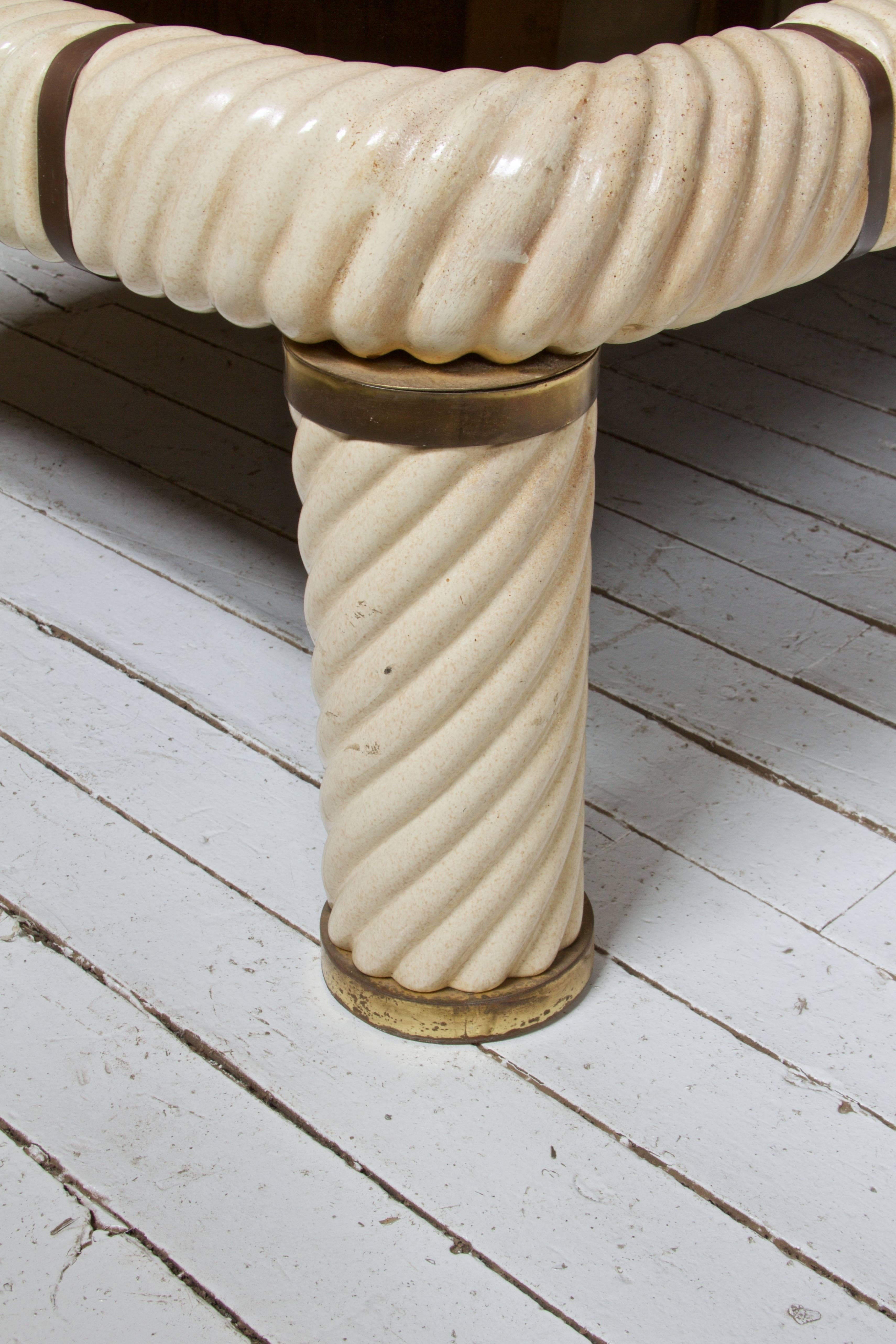 Italian Spiral Porcelain and Brass Coffee Table by Tommaso Barbi
