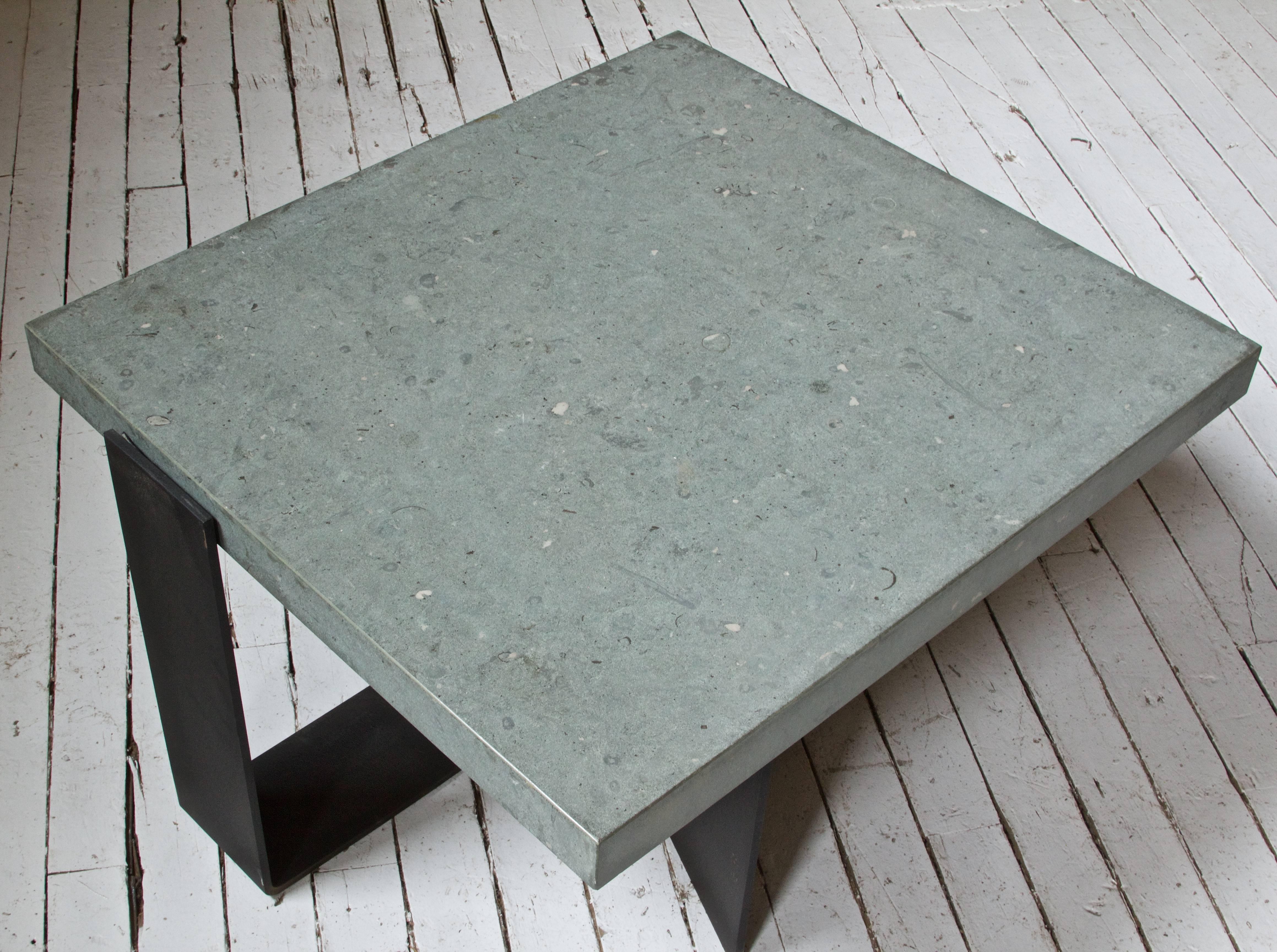 Pair of Italian Grey Limestone and Enameled Steel Side Tables; 1970s In Excellent Condition In Brooklyn, NY