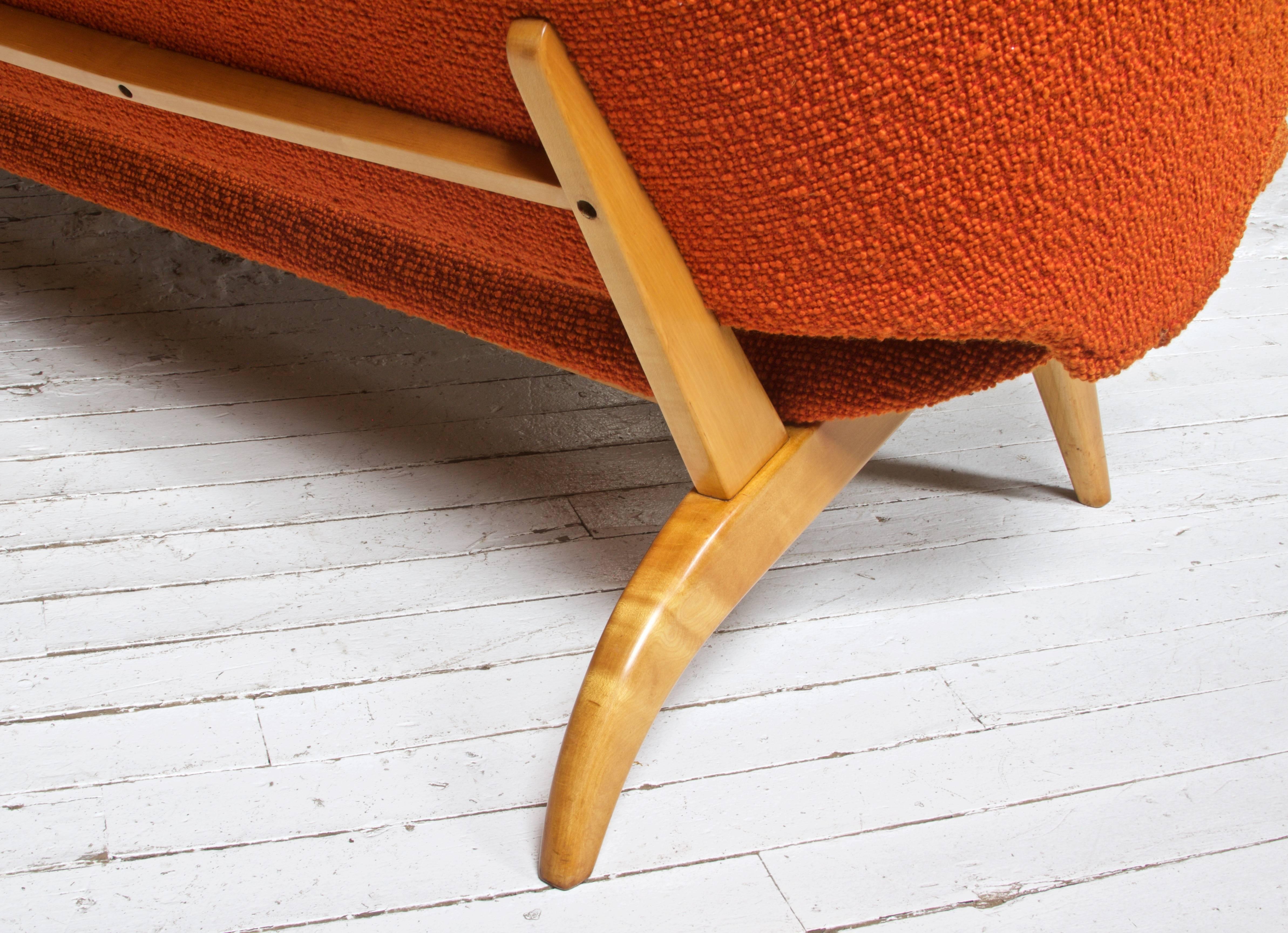Laminated Early Jens Risom for Knoll Maple and Wool Settee, 1940s