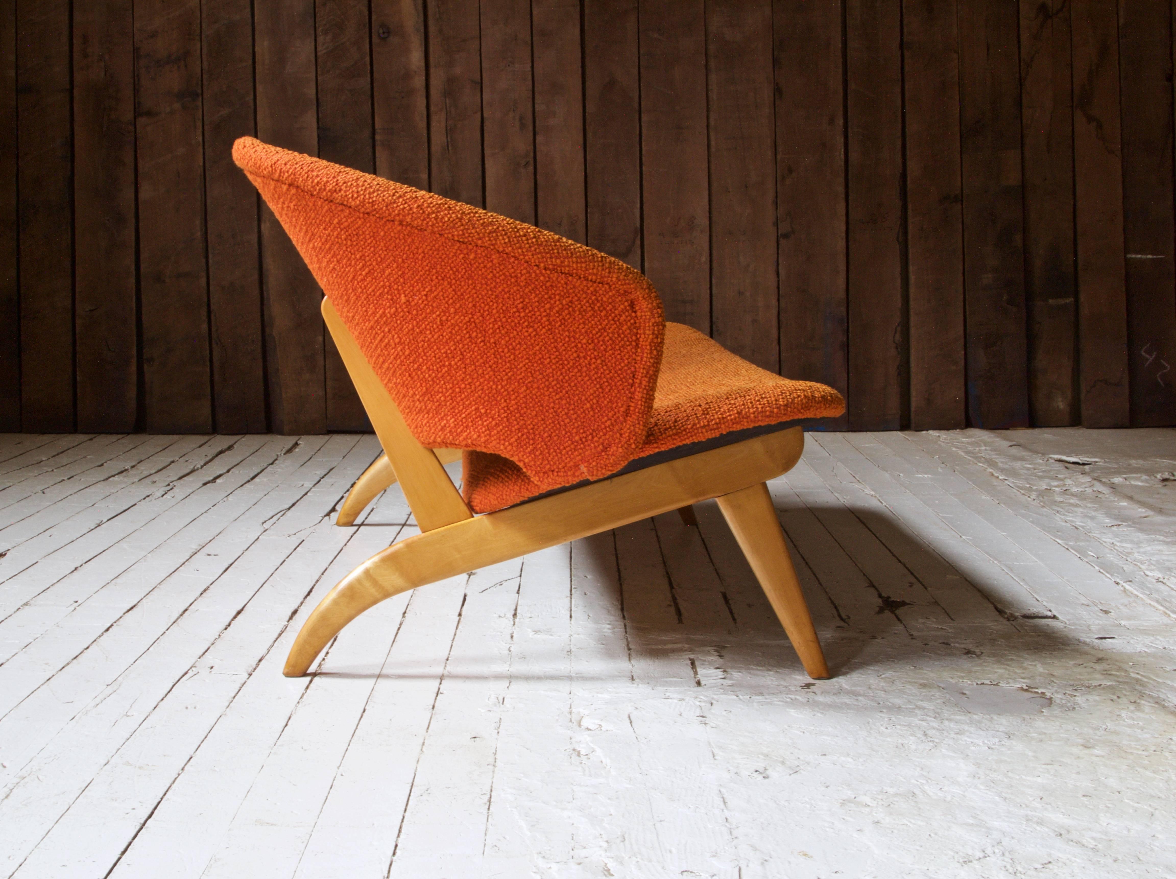 American Early Jens Risom for Knoll Maple and Wool Settee, 1940s