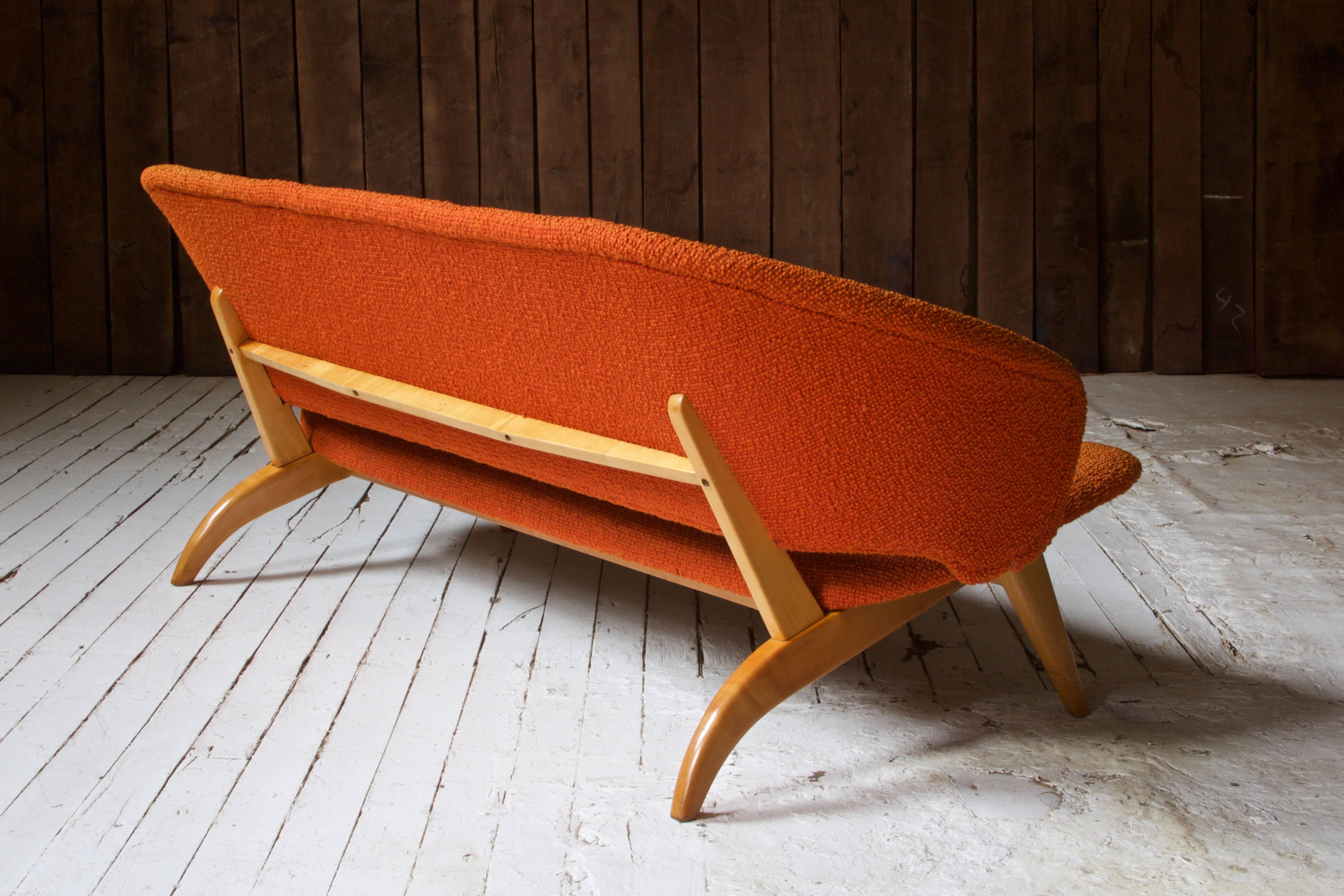 Mid-Century Modern Early Jens Risom for Knoll Maple and Wool Settee, 1940s