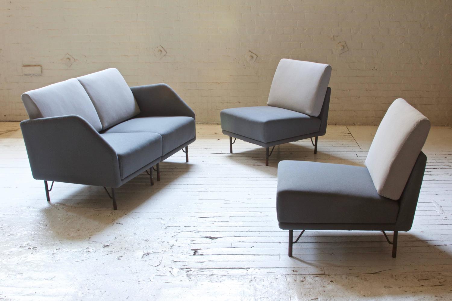 Finn Juhl for Bovirke TwoTone Wool and Rosewood Sectional Sofa; circa