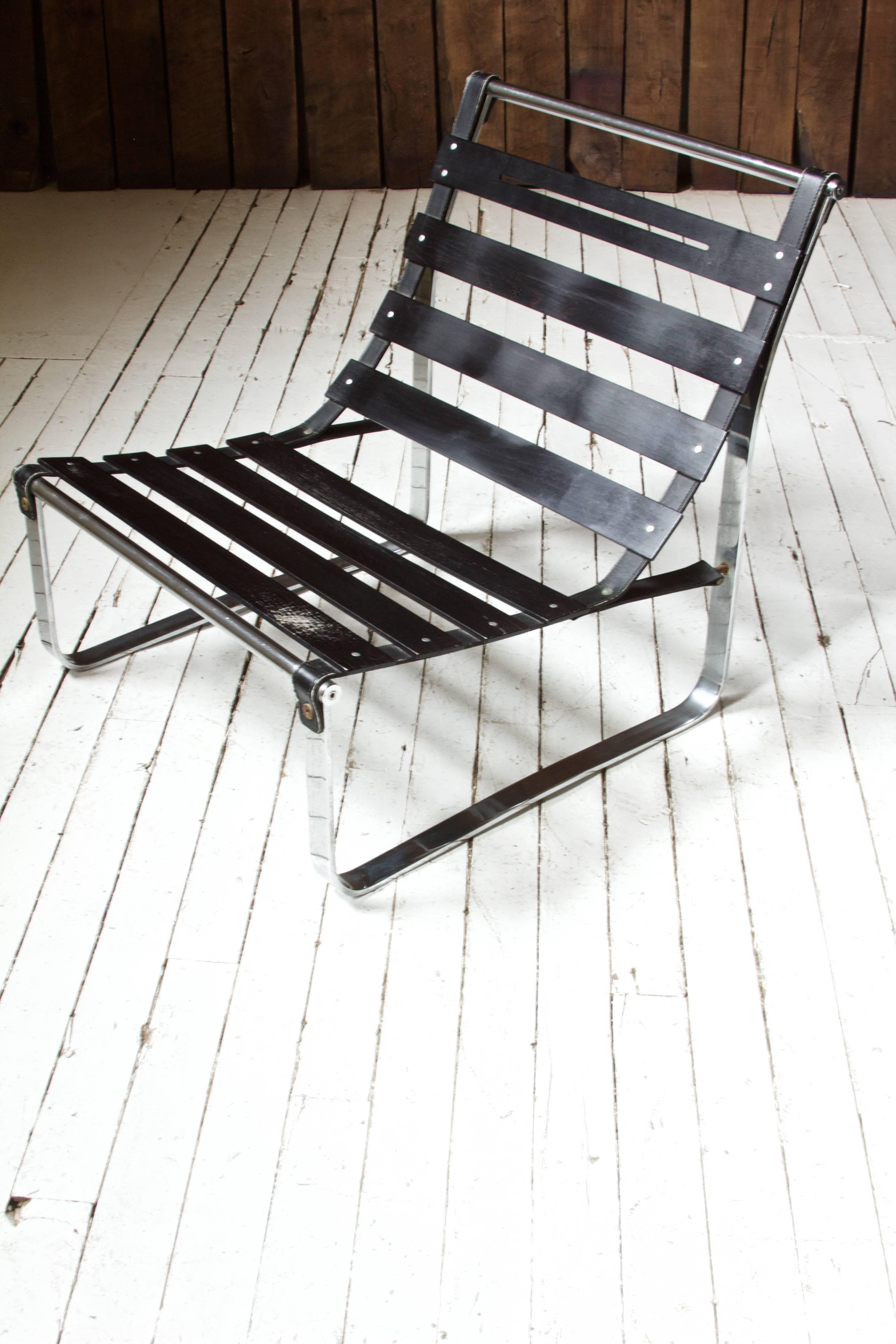 Dutch Pair of Kho Liang le Attributed Chrome and Leather Lounge Chair Frames, 1960s