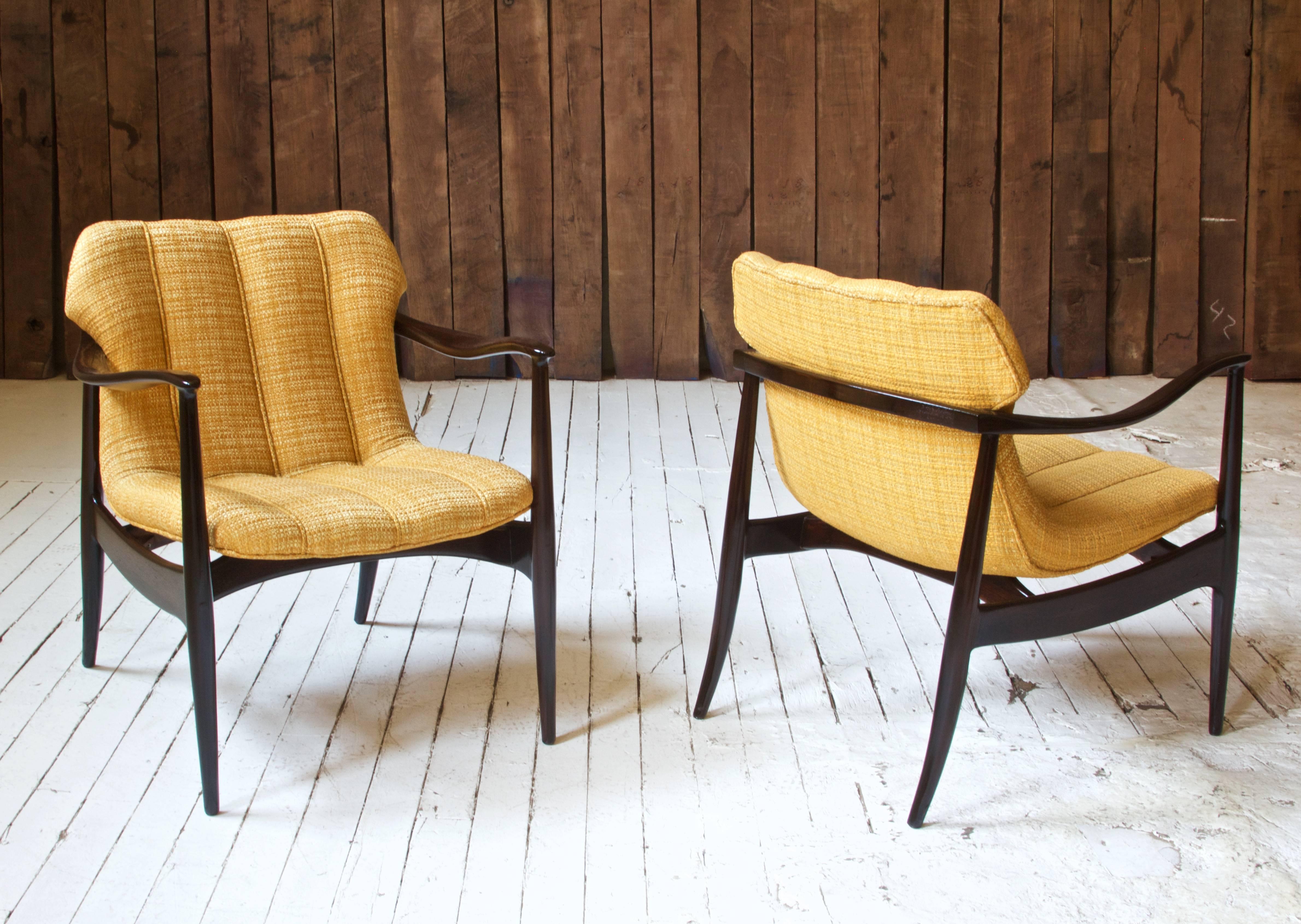 American Vintage Pair of Walnut Armchairs by Bertha Schaefer for Singer & Sons, 1960s