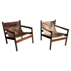Vintage-Sling-Stuhl „Roxinho“ aus Teakholz und Sattelleder von Michel Arnoult, 1960