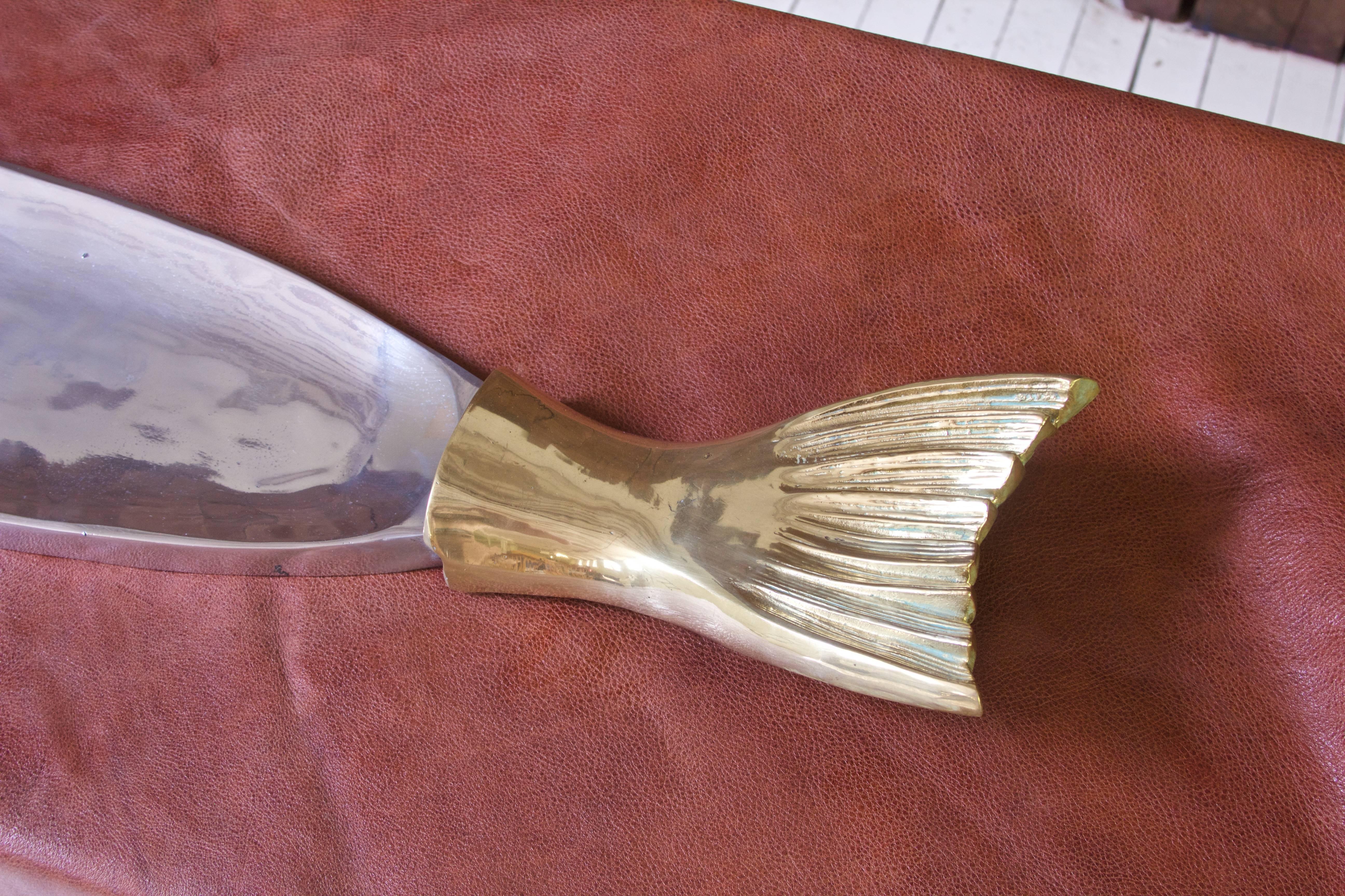 Modern Italian Cast Aluminum and Brass Fish Centerpiece, 1970s For Sale