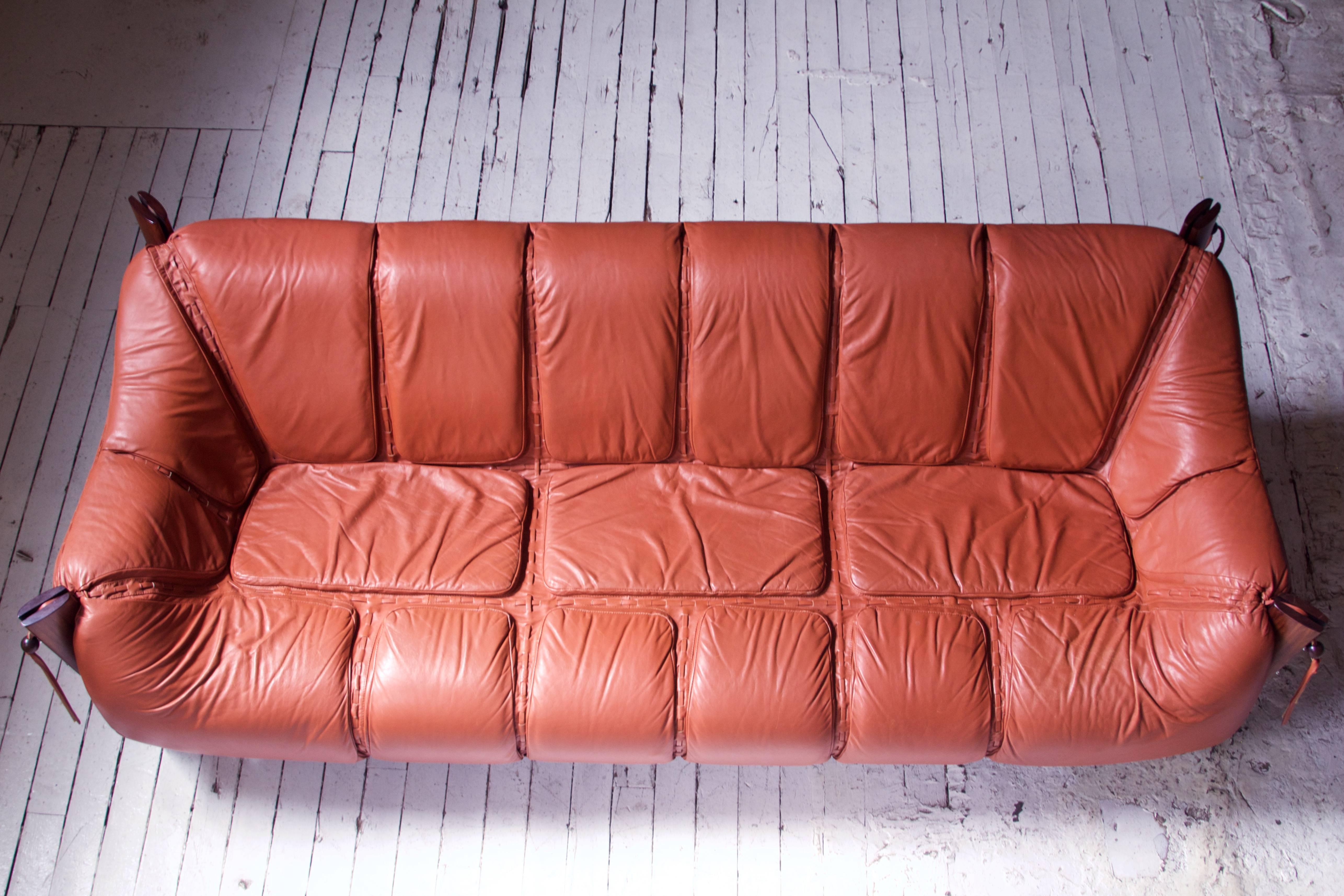 Mid-Century Modern Percival Lafer MP-211 Brazilian Rosewood and Leather Sofa, 1970s