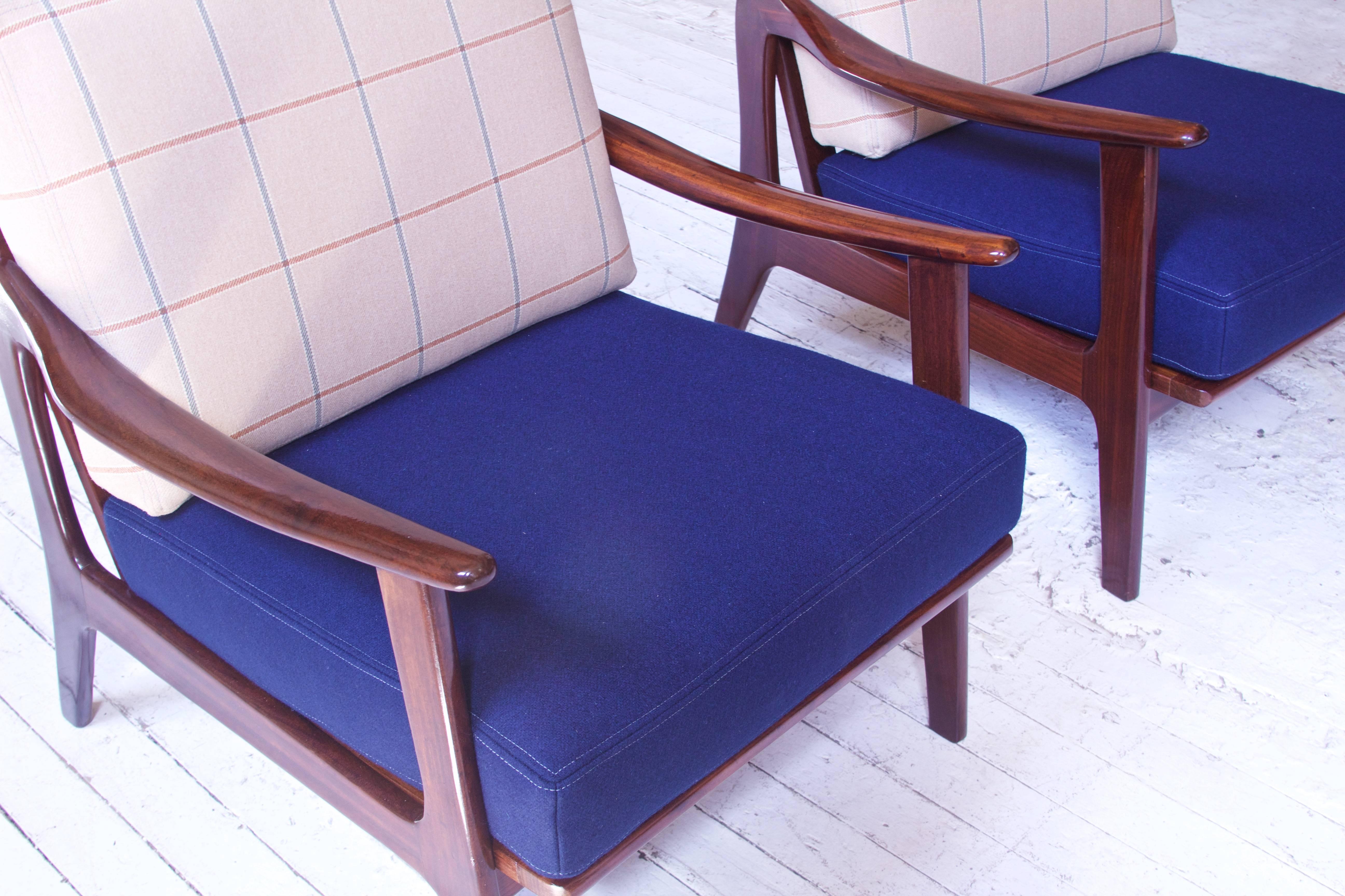 Pair of Vintage Fredrik A. Kayser Teak and Wool Lounge Chairs, Norway, 1950s 1