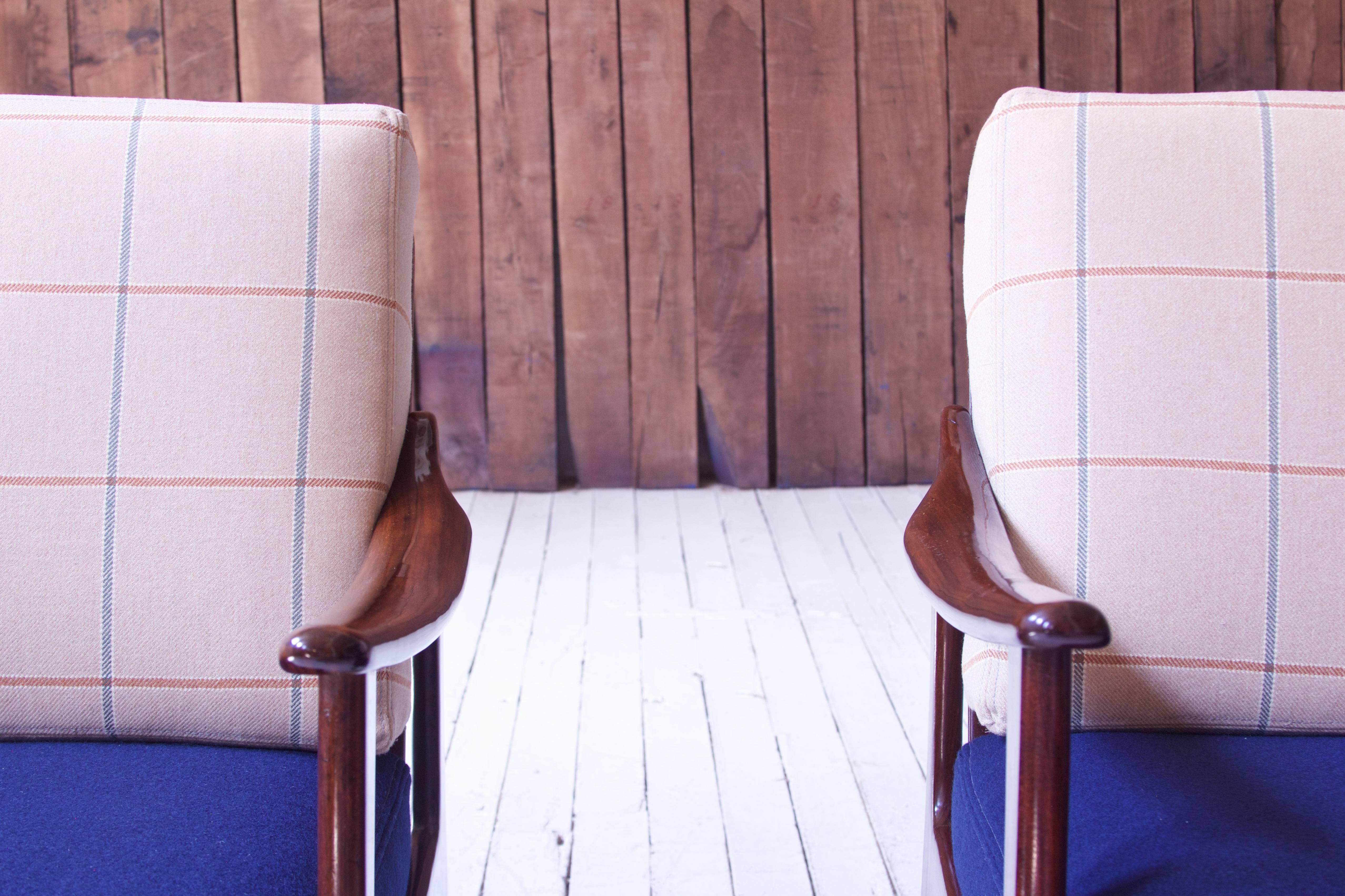 Mid-20th Century Pair of Vintage Fredrik A. Kayser Teak and Wool Lounge Chairs, Norway, 1950s