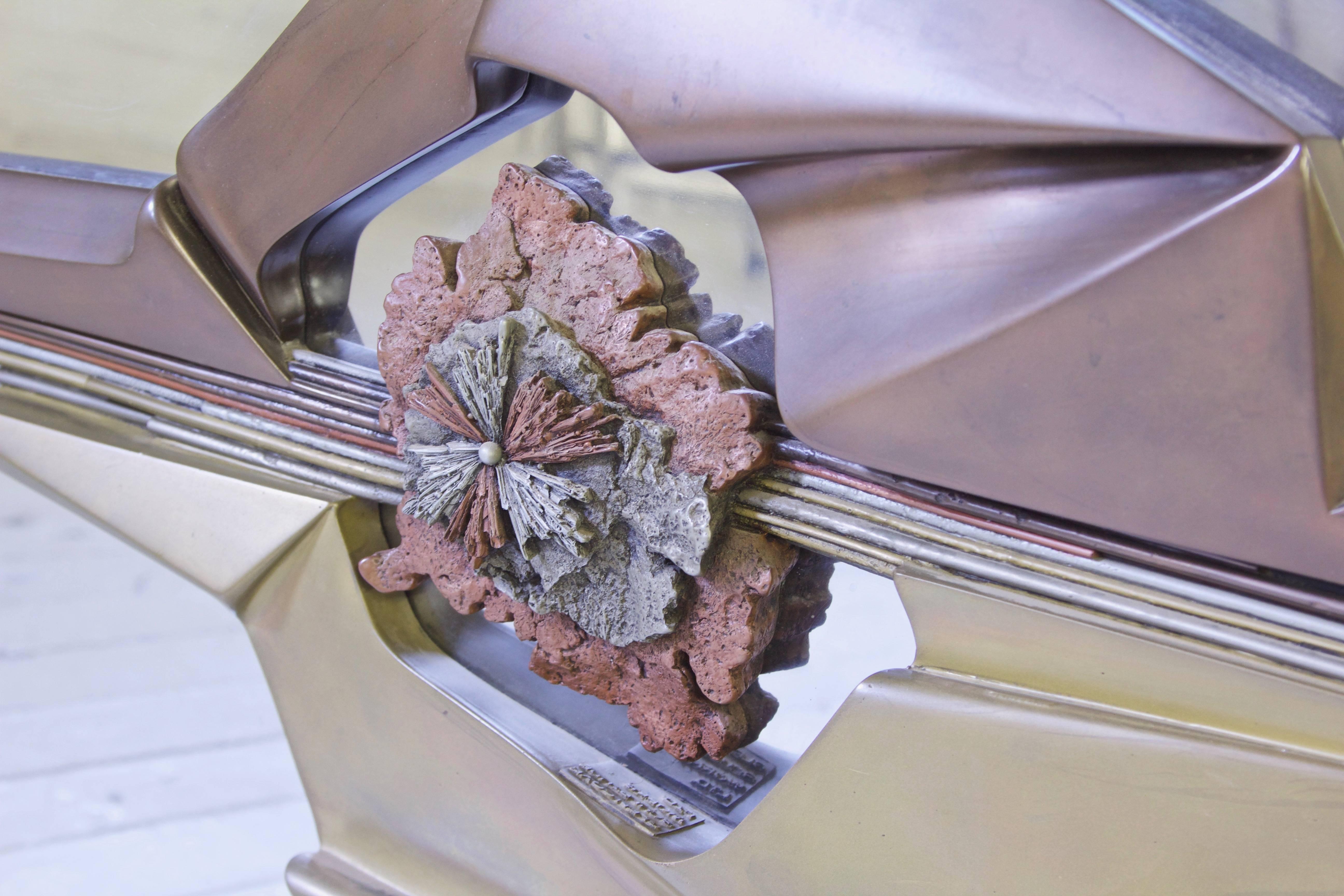 American Vintage Bronze and Chrome Abstract Wall Sculpture by Giovanni Schoeman, 1970s For Sale