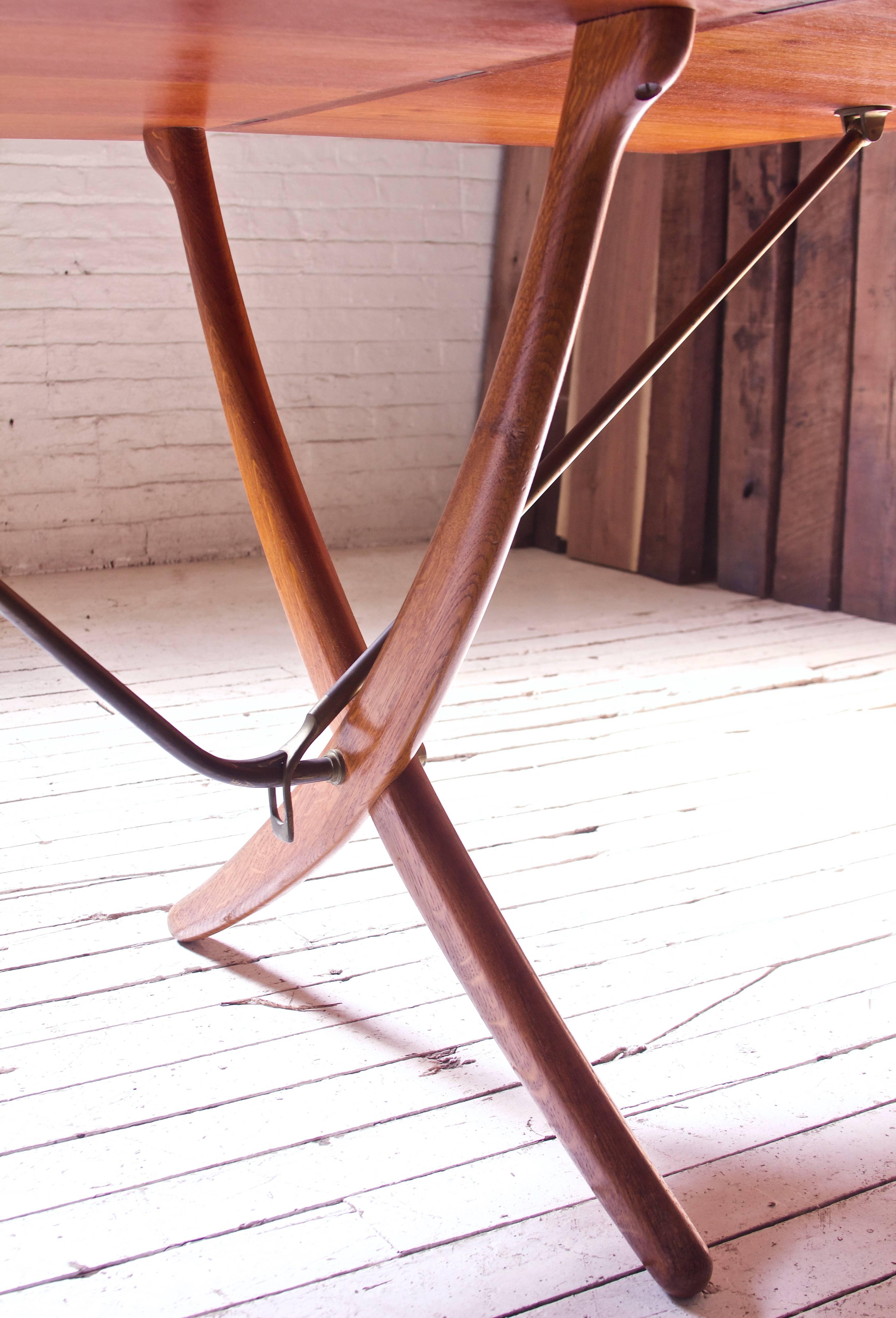 Mid-20th Century Vintage Hans Wegner AT-304 Sabre-Leg Dining Table in Teak, Oak & Brass, 1955