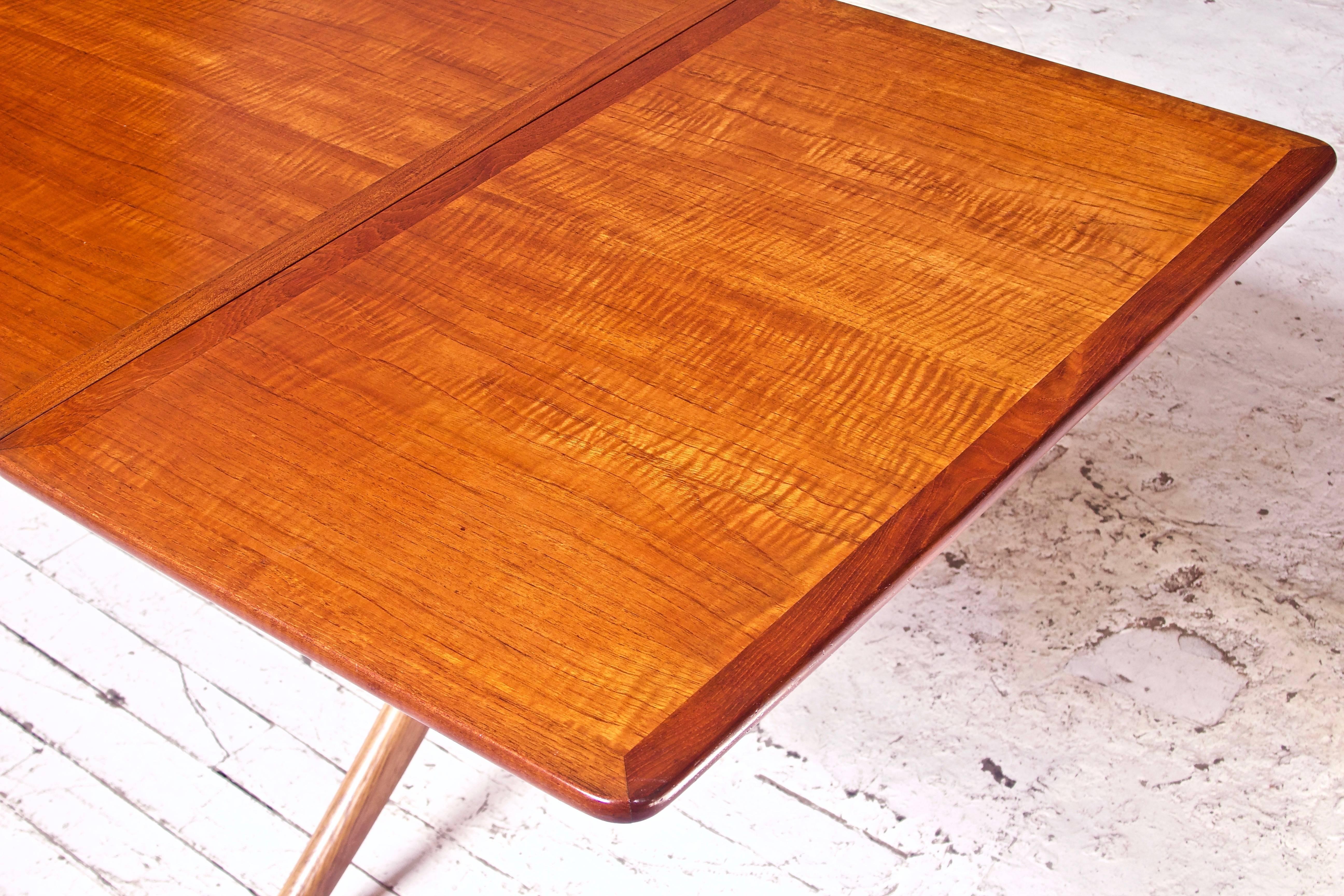 Vintage Hans Wegner AT-304 Sabre-Leg Dining Table in Teak, Oak & Brass, 1955 2