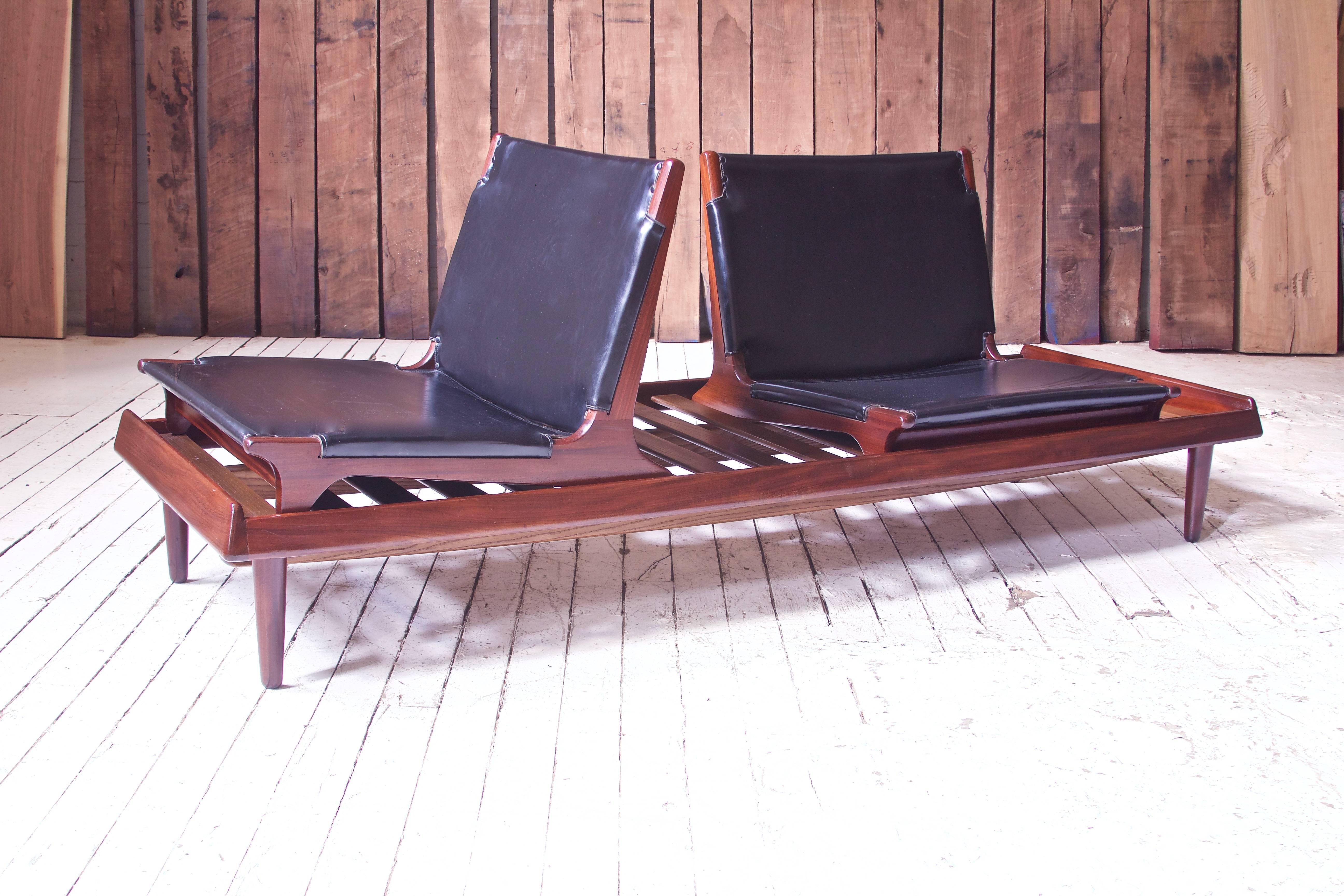 Scandinavian Modern Vintage Hans Olsen TV-161 Teak and Black Vinyl Modular Seating Group, 1960s