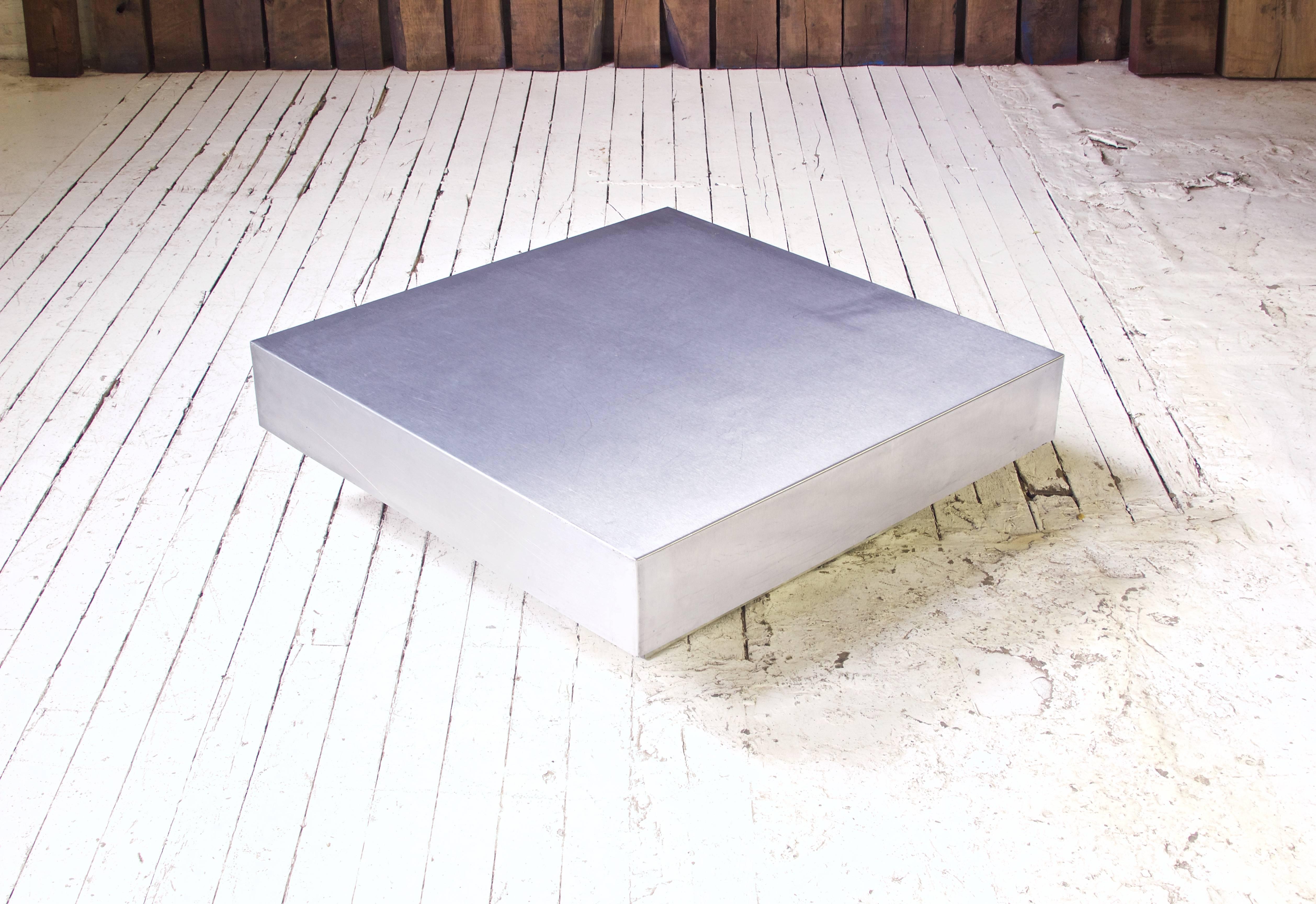 Custom aluminum geometric square coffee table, 1980s.