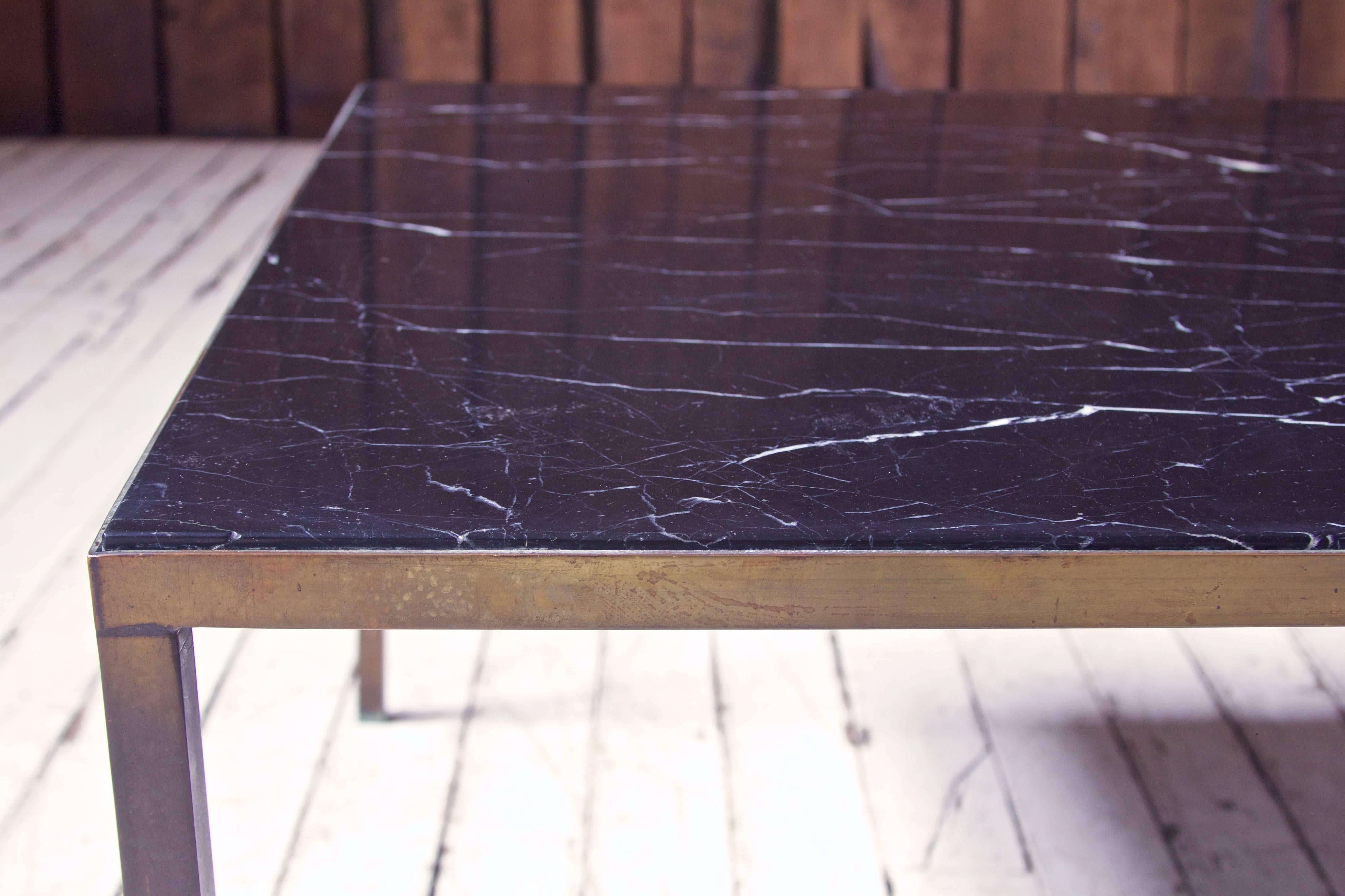 Mid-Century Modern Vintage Italian Black  Marble and Bronze Square Coffee Table, 1970s