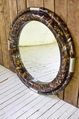 Vintage Signed Enrique Garcia Tessellated Horn Circular Mirror-Columbia, 1970s