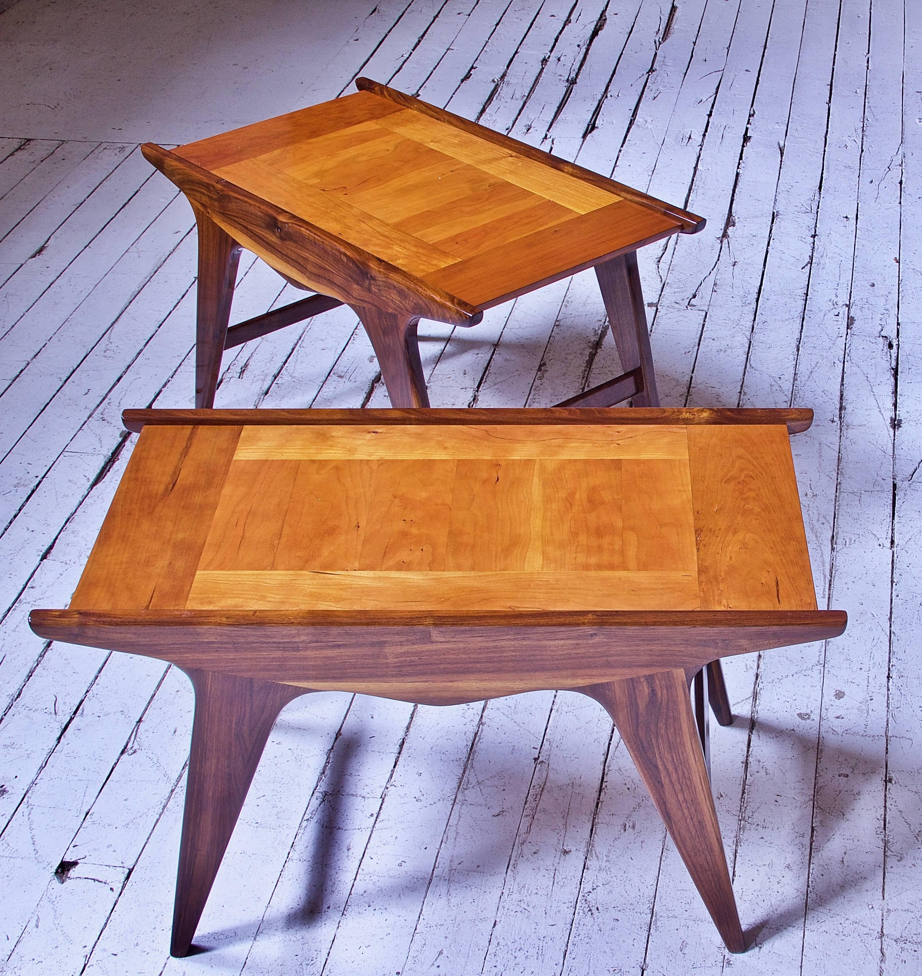 Woodwork Pair of 'Tavolinetto' End Tables by Angelo Montaperto in Walnut and Cherry, 2017 For Sale