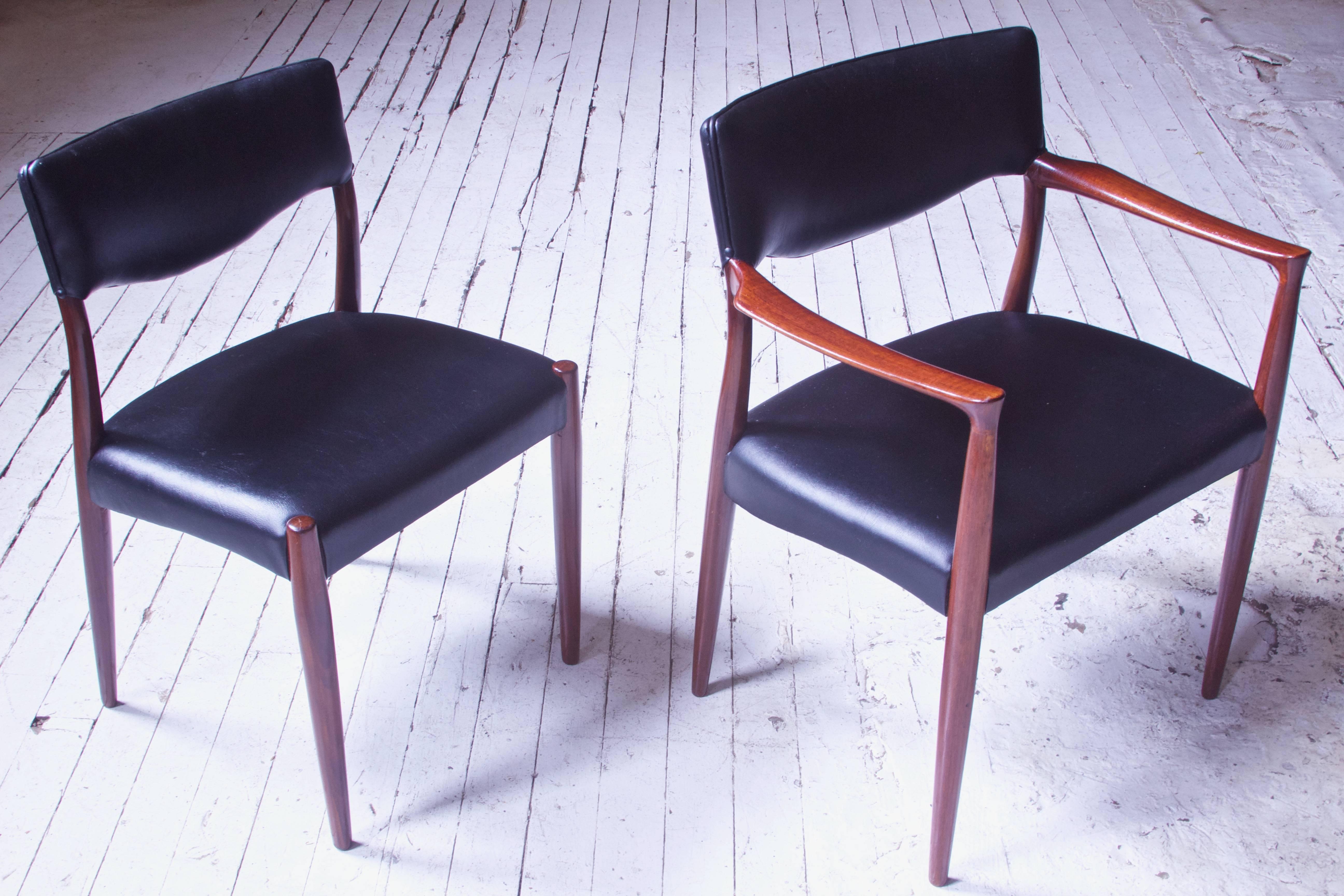 Faux Leather Set of Eight Teak Dining Chairs by Aksel Bender Madsen & Ejner Larsen, 1952