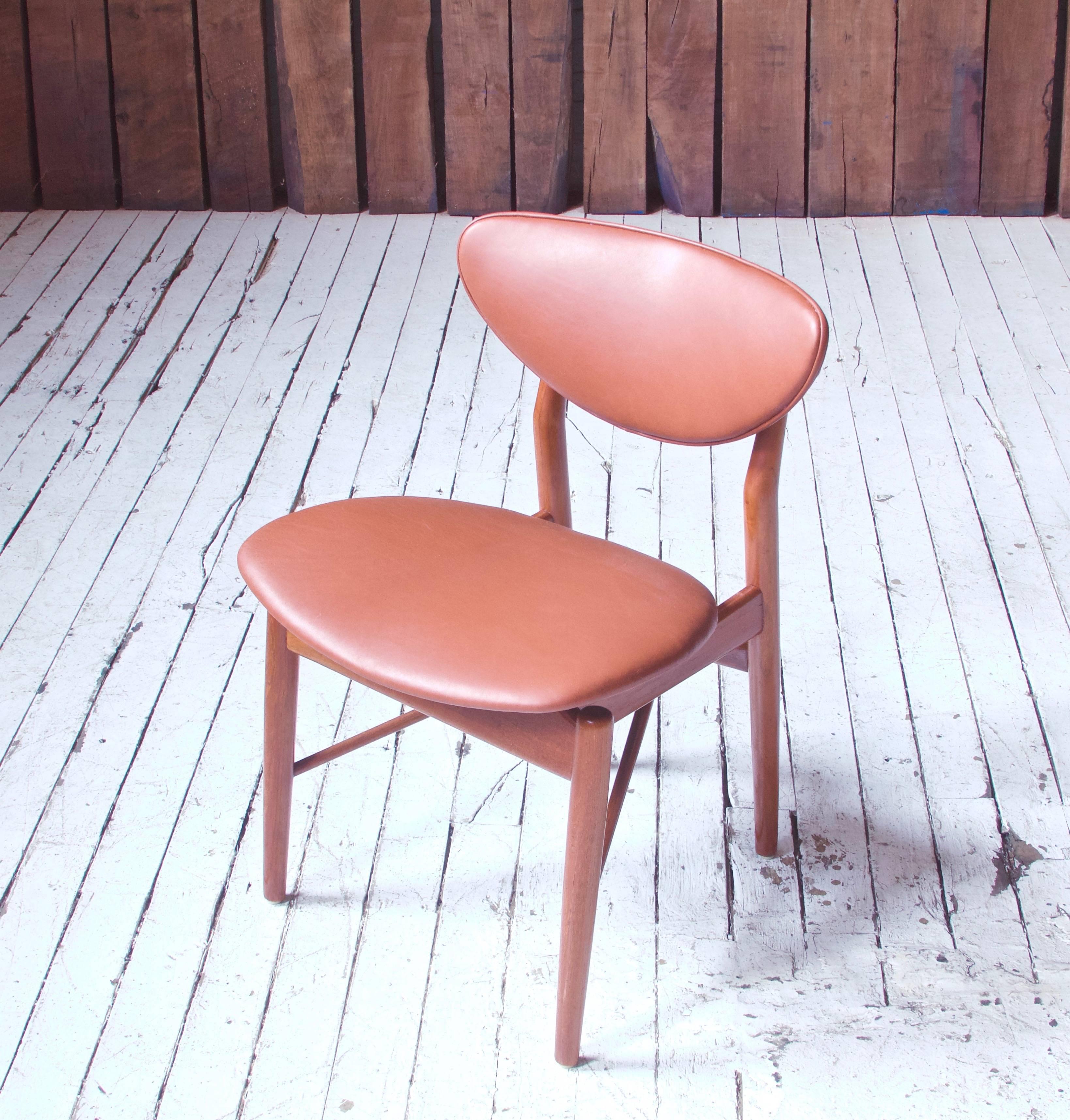 Woodwork Finn Juhl Side Chair Model-108 in Teak and Leather; Denmark, 1946